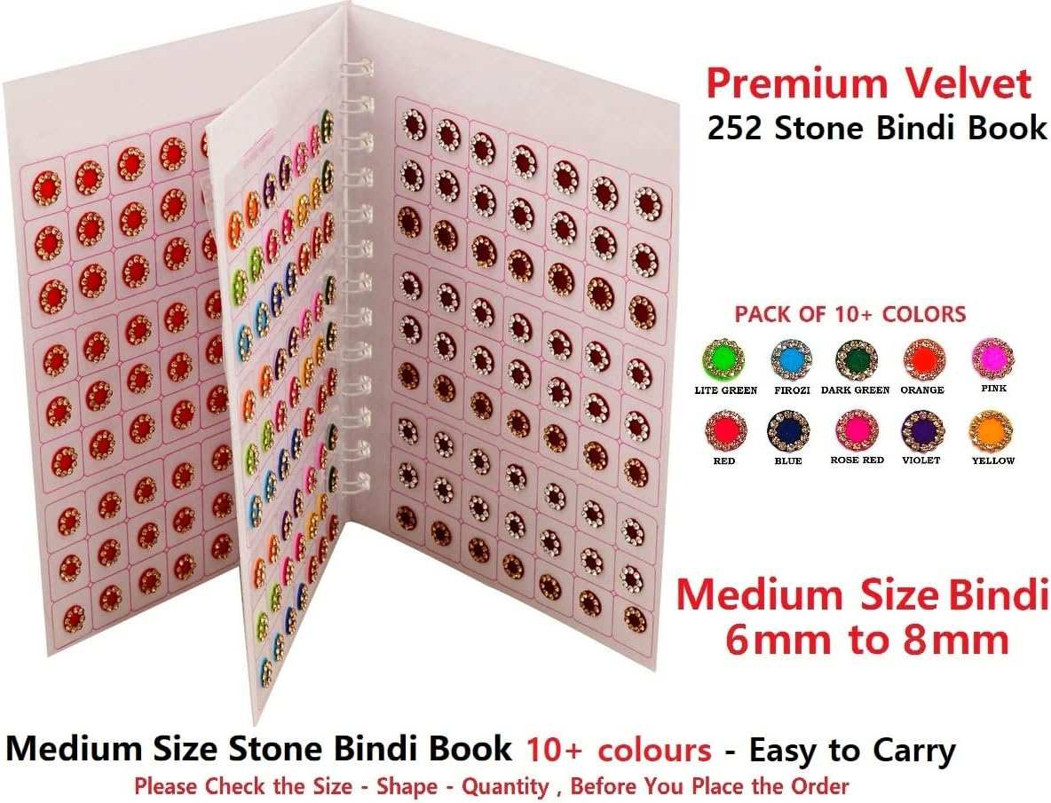 VAMA Girl'S Multicolour Rhinestone Bindi Kumkum Forehead Sticker Bindiya Indian Bindi Booklet (Medium Size 252 Stone Bindis Book) image number 3