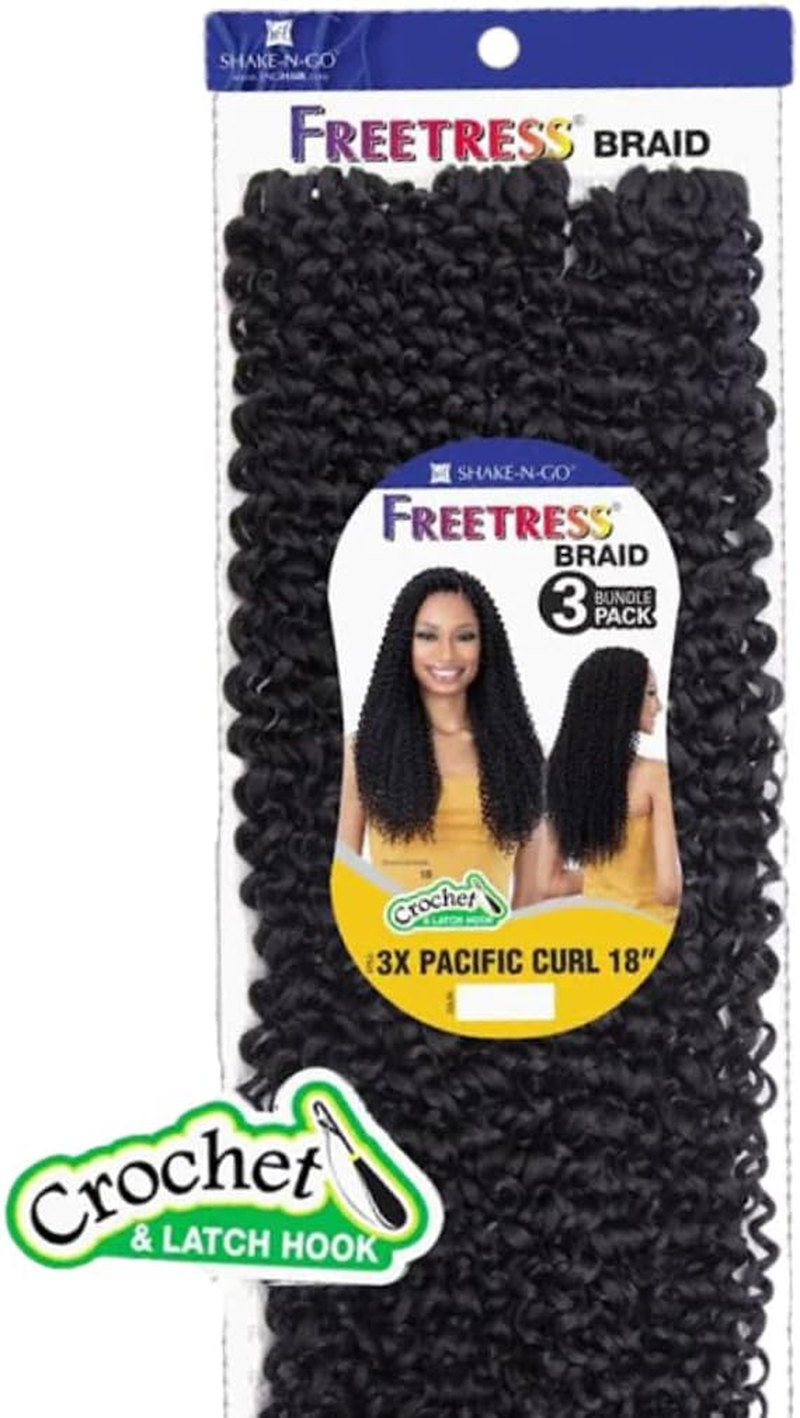 Freetress Braid Crochet & Latch Hook 3X Pacific Curl 18" (1B off Black) image number 1