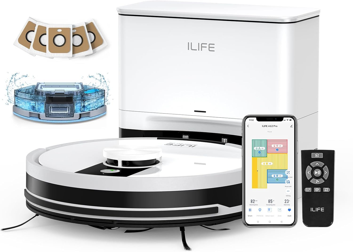 ILIFE A12Pro Robot Vacuum Cleaner and Mop,Self Emptying Station for 60 Days,Lidar Navigation, Home Mapping, No-Go Zones, 2.4G Wifi/App/Alexa/Remote Control, for Hard Floors (A12 Pro) image number 3