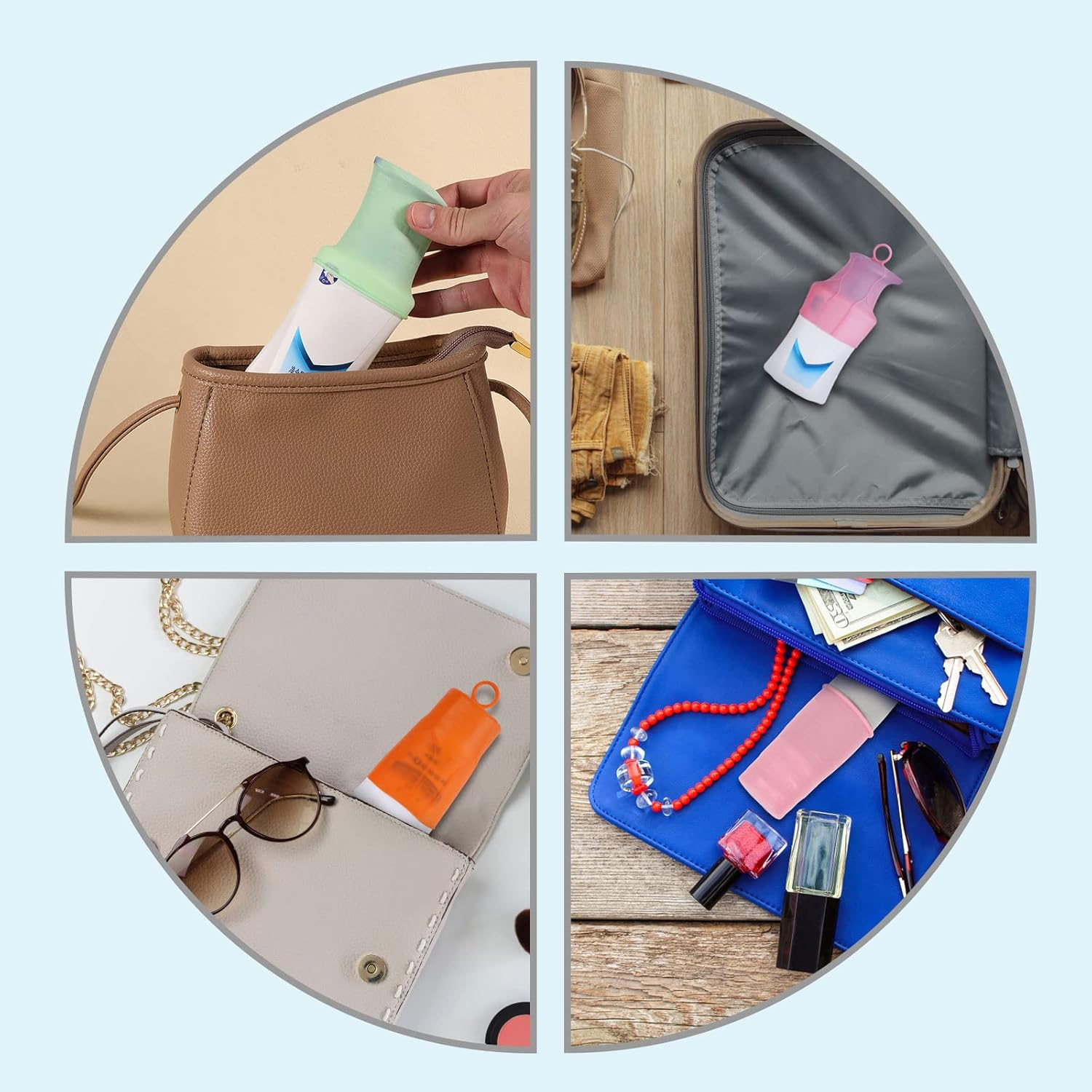 8Pcs Elastic Sleeves for Travel, Silicone Leak Proof Sleeves Reusable Toiletry Leak Covers Travel Container Sleeves Accessories for Shampoo Lotion Bottle (2 Styles) image number 4