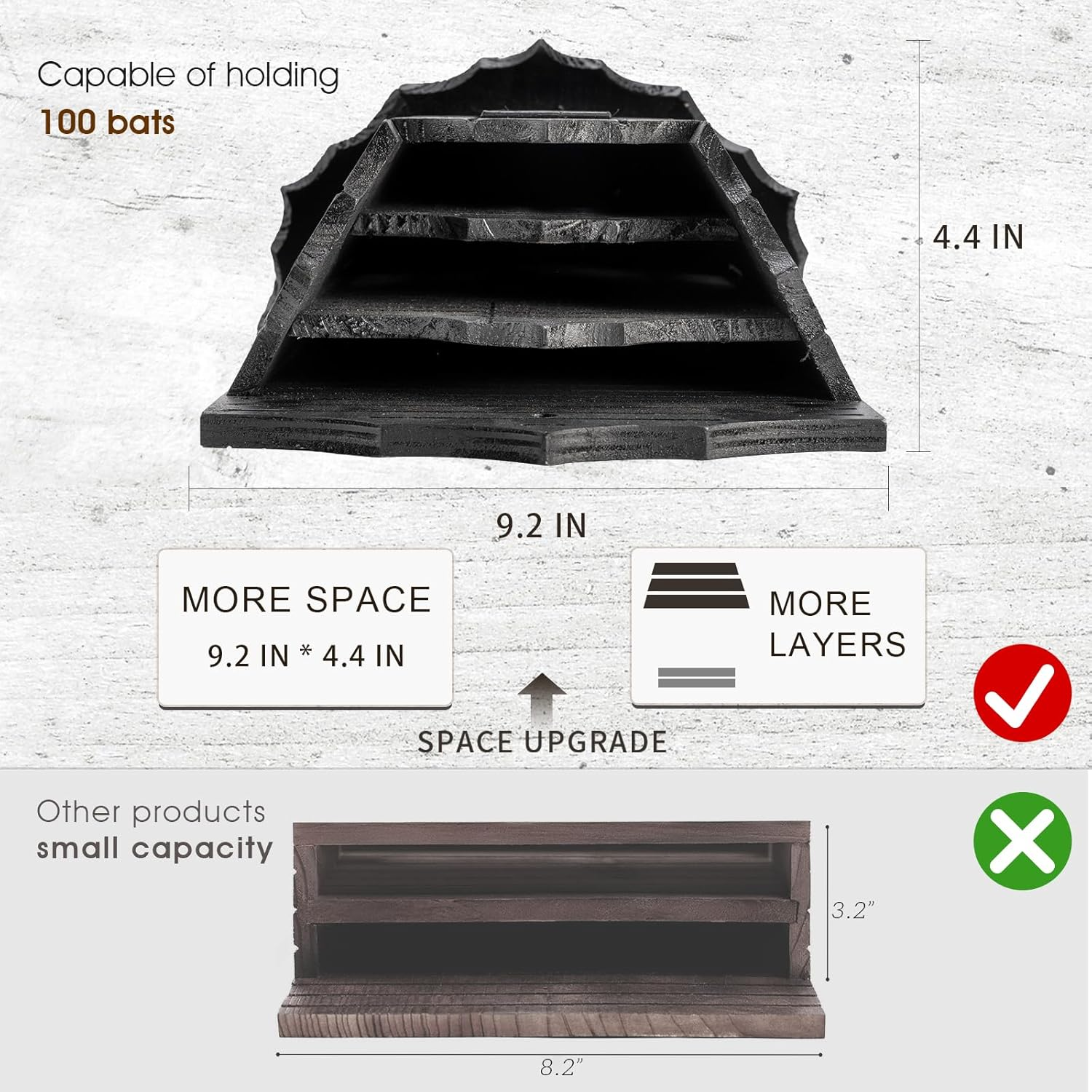 Wooden Castle Bat Houses for outside Bat Box for Outdoors - Large Three Chamber Box Perfectly Designed to Attract Bats - Durable and Easy to Hang(Bat House Ⅰ Black) image number 2