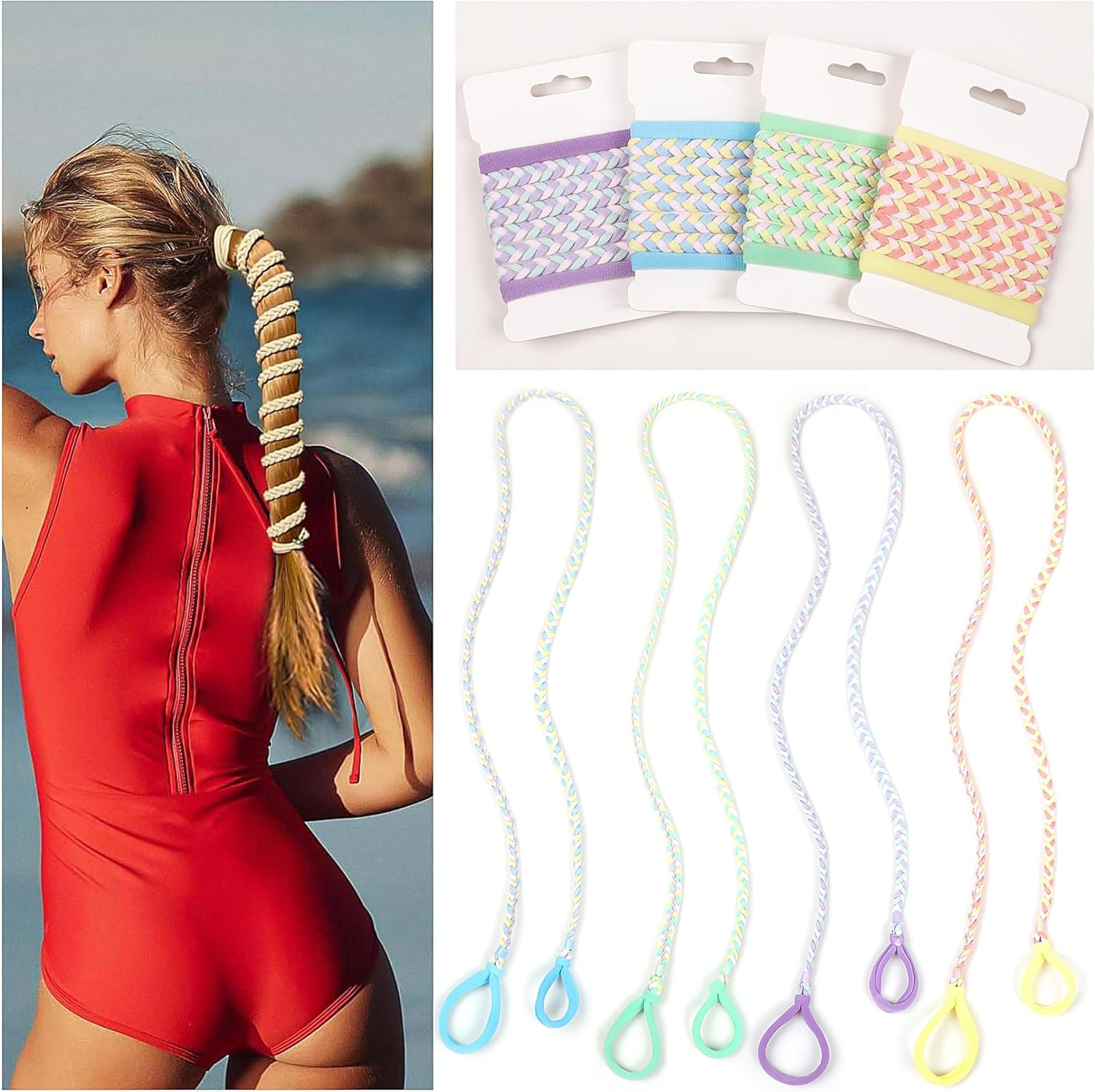 Sport Hair Ties for Women Pony Tails Elastic Hair Ties for Gym Braided Hair Ties Spiral Hair Ties for Swimming Sports - 4 Bright Color image number 6