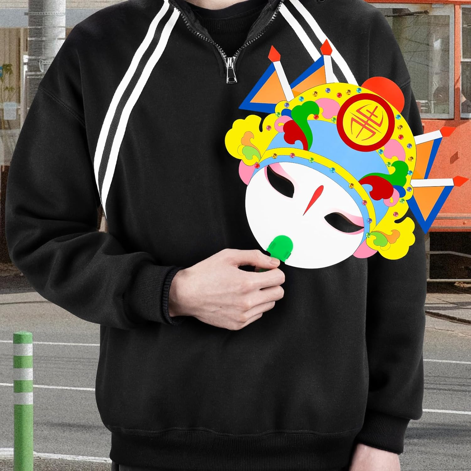 Hannafires 2PCS DIY Colorable Face Mask & Mask Fan - Traditional Chinese Peking Opera Masks, Face-Changing, Creative Painting Craft Kit for Parties, Birthdays & Holidays (Includes DIY Material Pack) image number 4