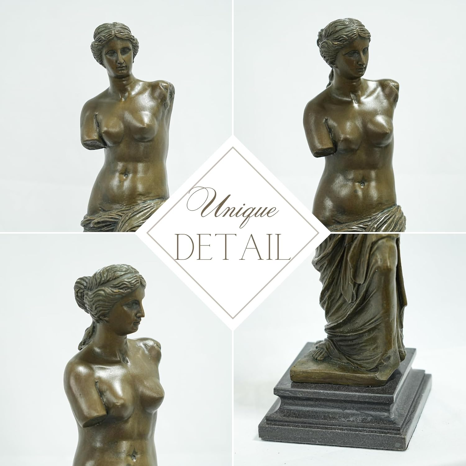 Youfine Classic Bronze Venus De Milo Sculpture,Greek Goddess Aphrodite Figurines Bronze Statue and Sculpture for Home Office Decor and Precious Gift (13"&6.9 Lb) image number 3