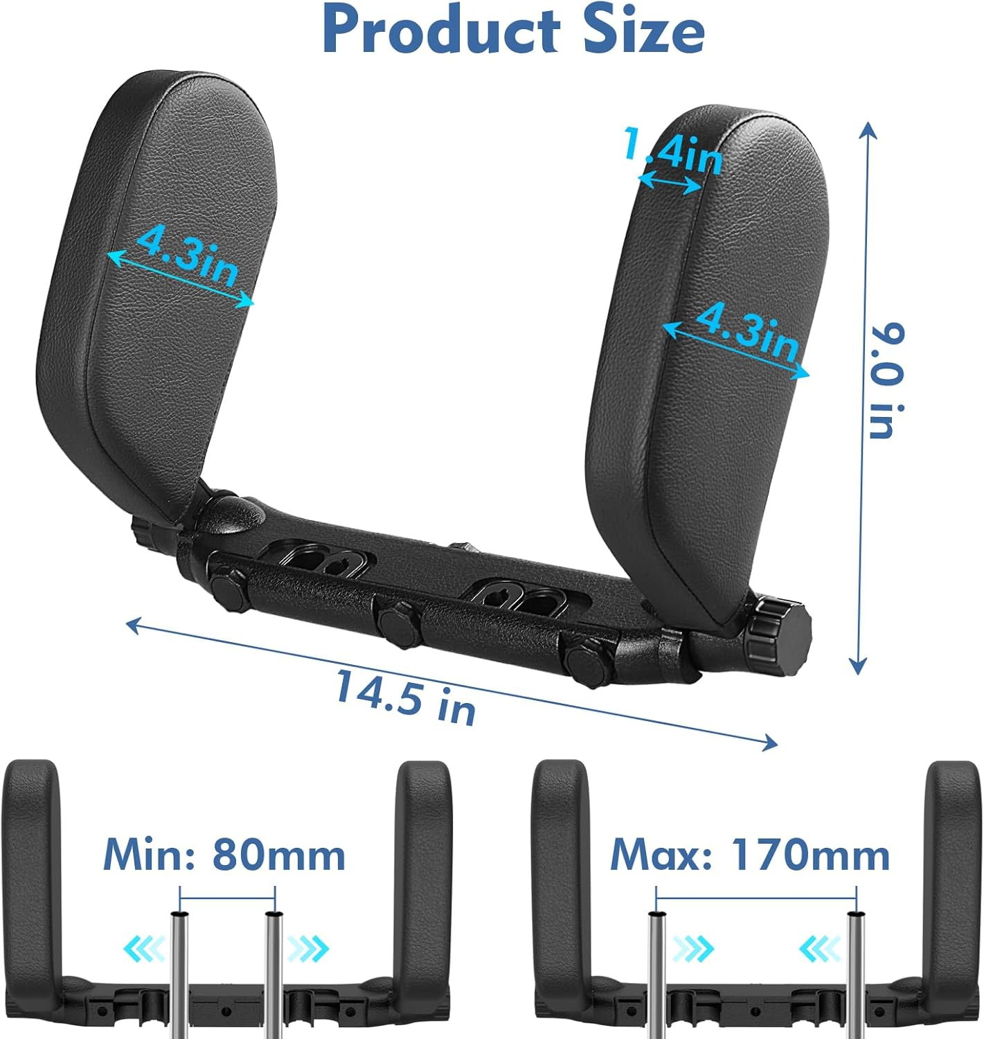 Jzcreater Car Headrest Pillow, 180&deg;Adjustable Head Neck Support Pillow, U- Shaped, Travel Sleeping Car Headrests, Only for Car Seat Headrest with 2 Metal Poles， Not for Fixed or Integrated Headrests image number 2