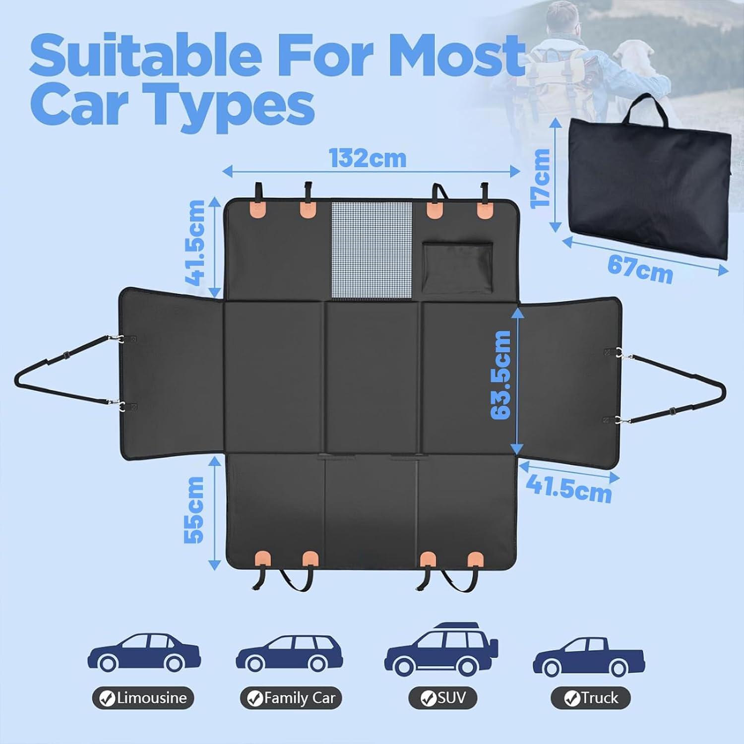 Dog Car Seat Cover for Back Seat,(Holds 400 Lbs) PU Leather Dog Car Seat Cover for Back Seat with Hard Bottom - Waterproof, Scratch-Proof and Anti-Slip Dog Hammock for Cars and Suvs image number 4