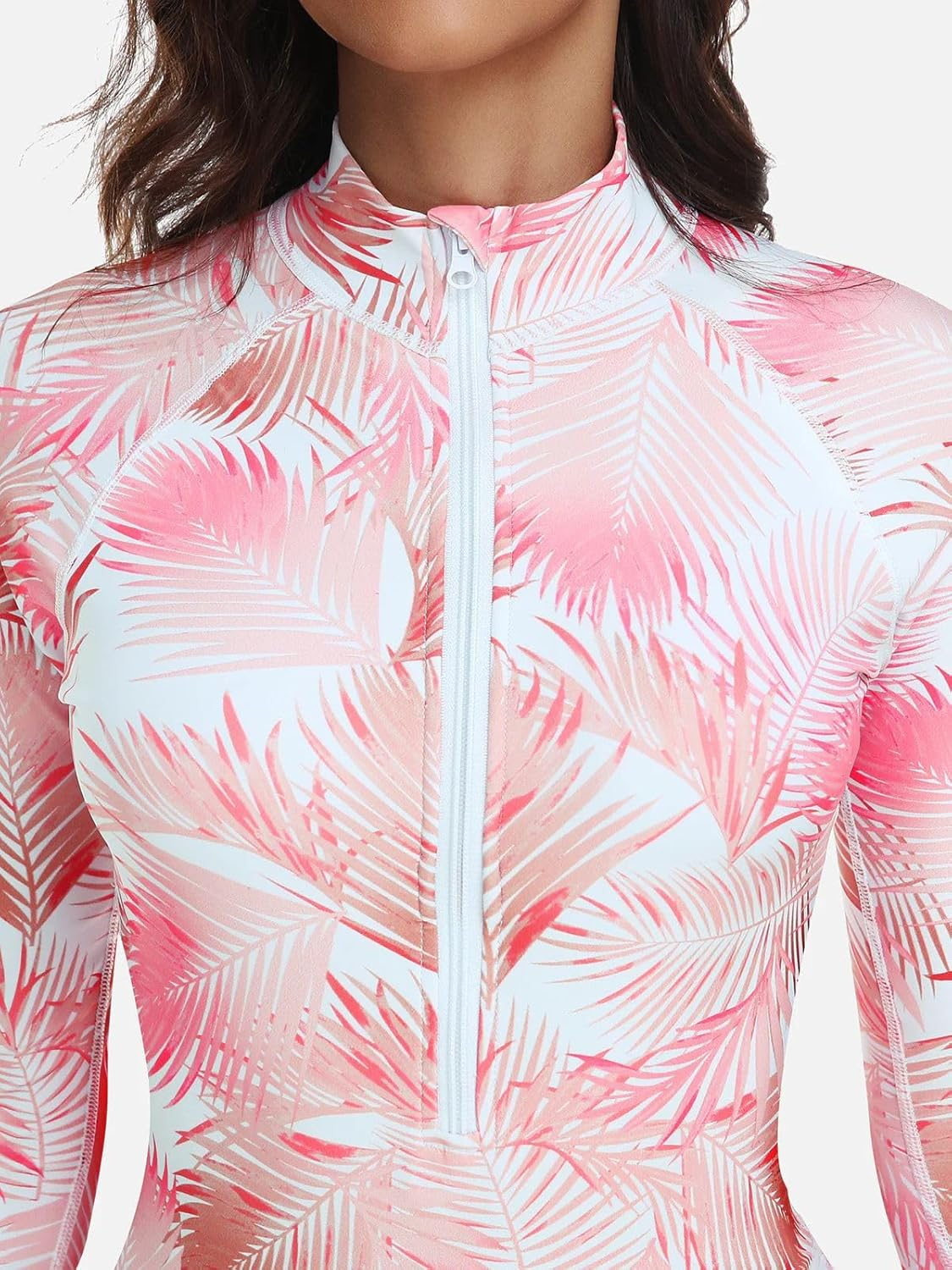 Autowt Women'S One Piece Long Sleeve Rash Guard Swimsuits, Zip Front Swim Dress Swimwear with Boyshorts and Built in Bra, Quick Dry Modest Bathing Suit for Women image number 4