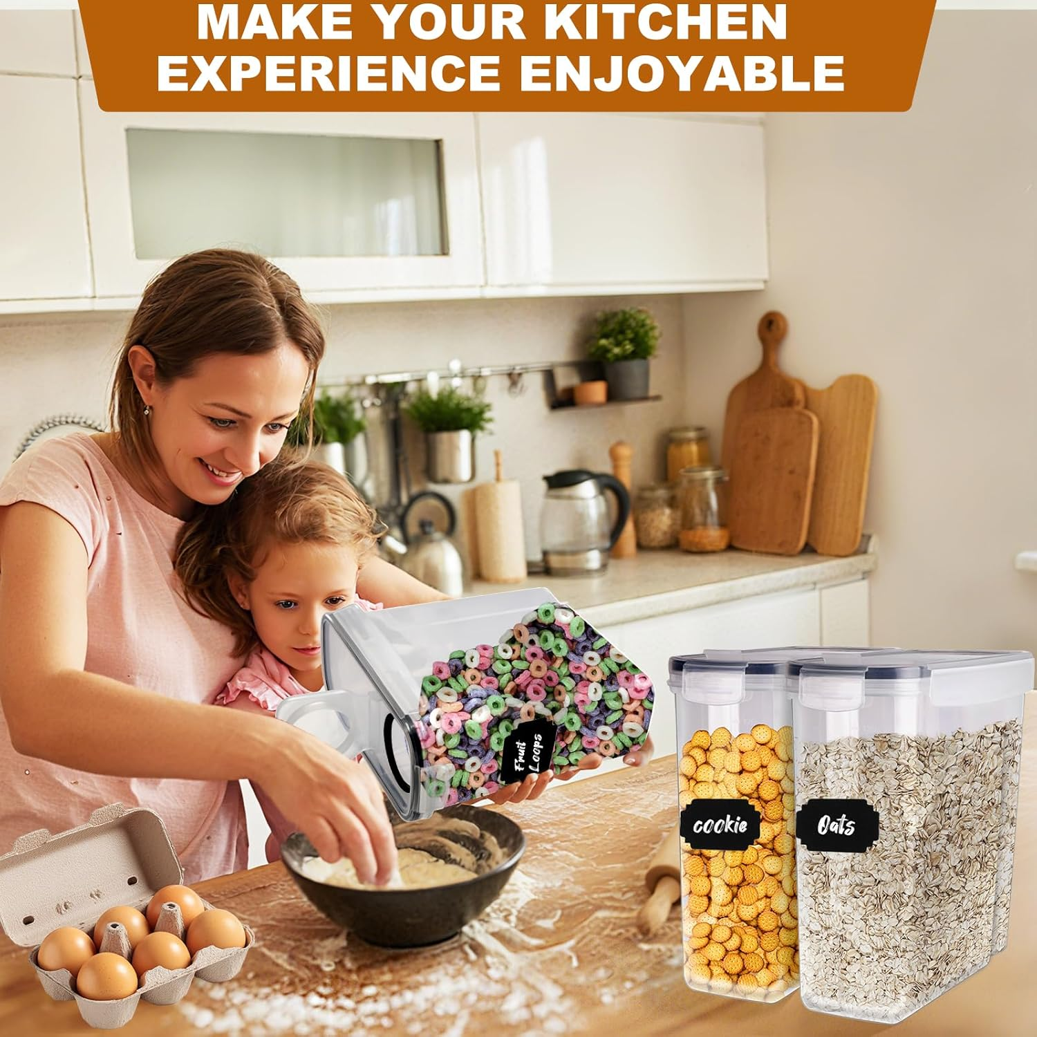 Sydroya Cereal Containers Storage Set (4L/135.2Oz), 4PCS Airtight Food Storage Containers with Lids, Cereal Dispensers with Pour Spout for Kitchen & Pantry Organisation and Storage image number 4