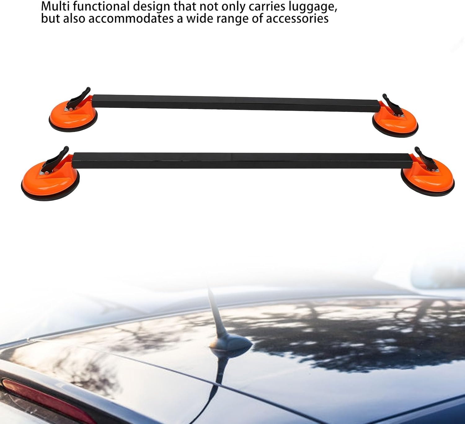 Car Roof Rack Cross Bars, 2Pcs 36.22 Inch Square Steel Tube Suction Mount Rooftop Cargo Luggage Carrier Bars, Universal Multifunctional Car Luggage Rack for Suvs, Sedans And image number 1