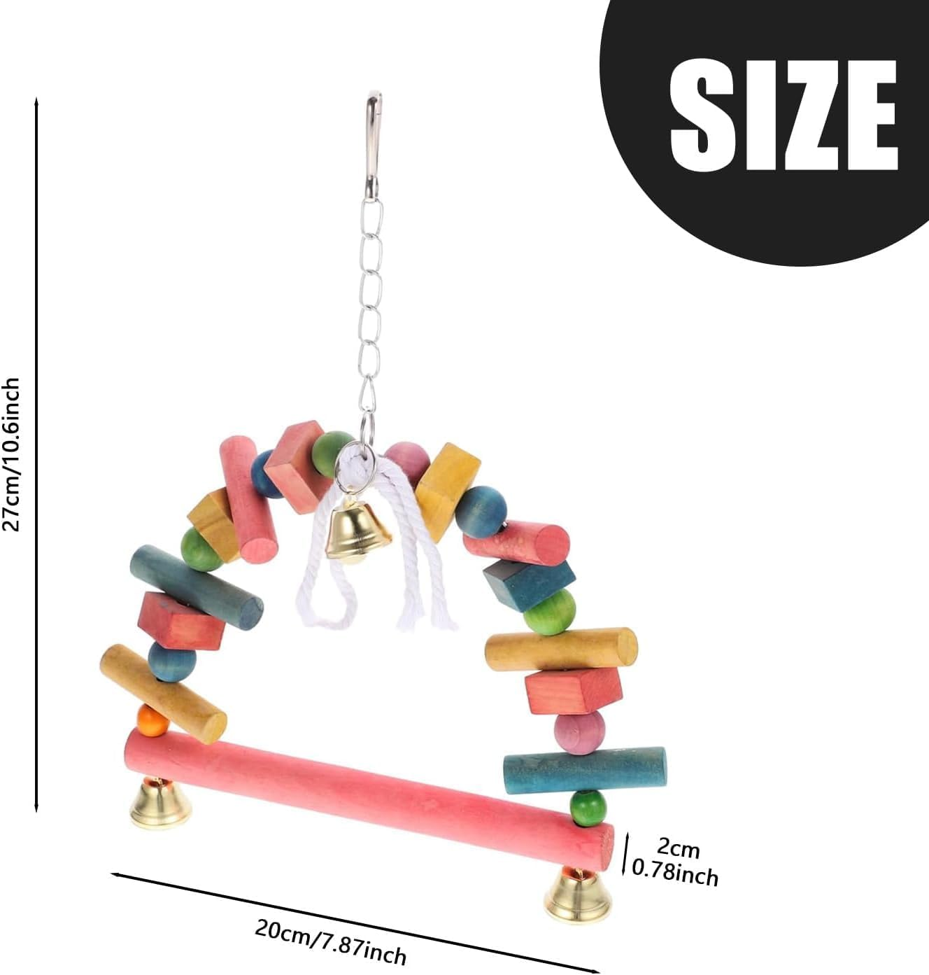 Wooden Hanging Bird Swing Perch with Bell, 1Pc Wooden Bird Swing Perch Parrot Hanging Toy with Bell, Bird Cage Swing Parrot Swing Hanger Toy Bird Cage Perched for Small Sized Birds