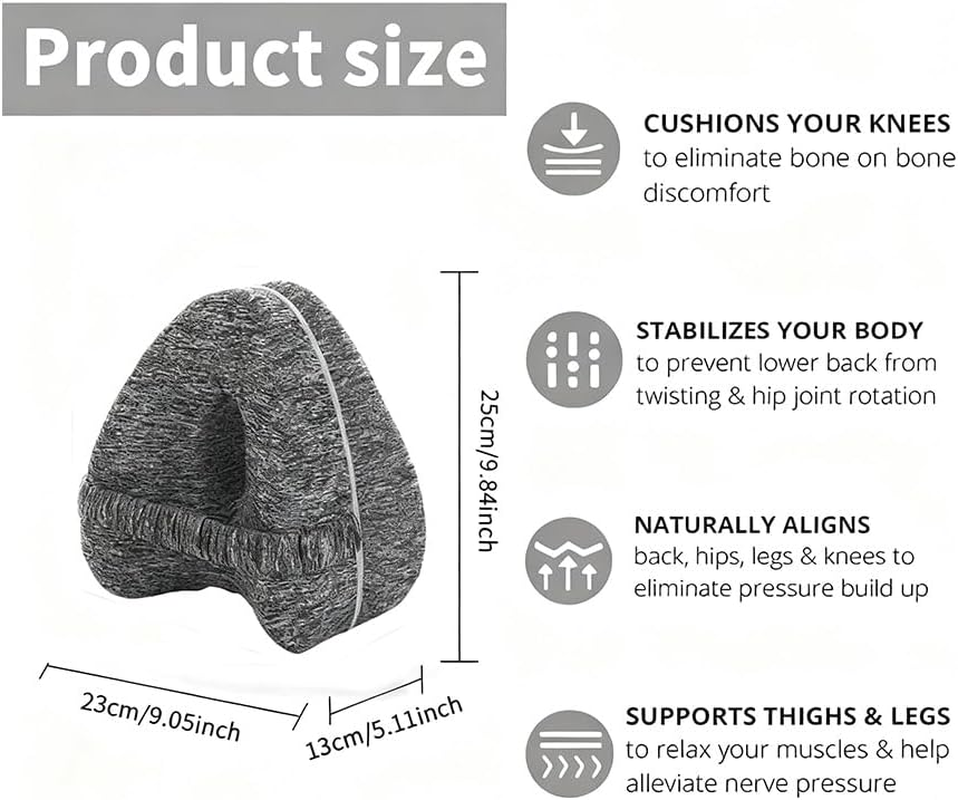 Knee Pillow Revoget Alignment Pillows for Sleeping on Side, Memory Foam Leg Spine & Hip Support Pillow for Side Sleepers, Joints Pain & Pregnancy, Leg Support Cushion (Grey) - Grey image number 1