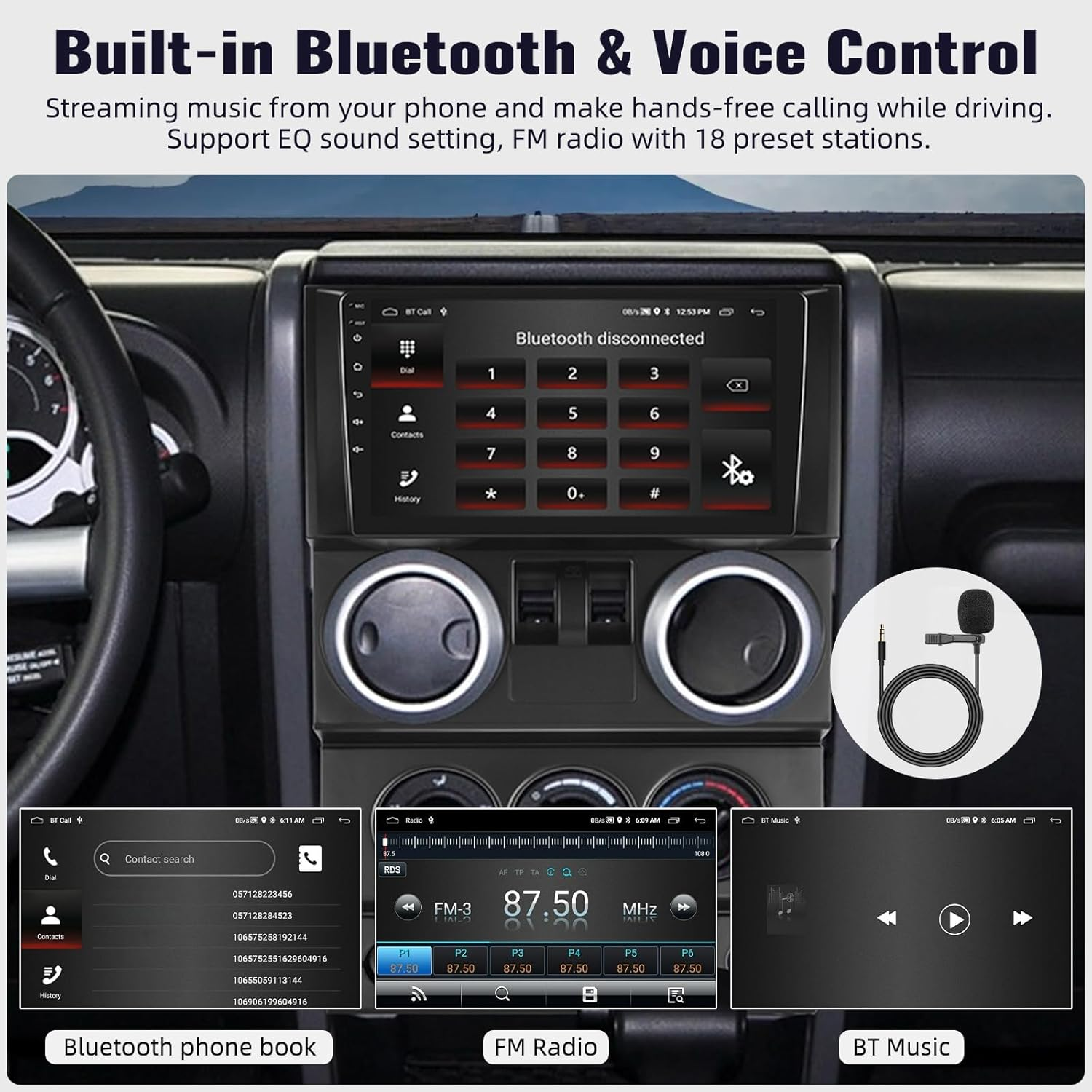 UNITOPSCI 2G+64G Android 13 Car Stereo for Jeep Wrangler 2007-2010 (2 Doors) Radio Wireless Apple Carplay Android Auto Mirror Link 9&rdquo; Bluetooth HD Touchscreen GPS FM Wifi USB SWC + Backup Camera Mic