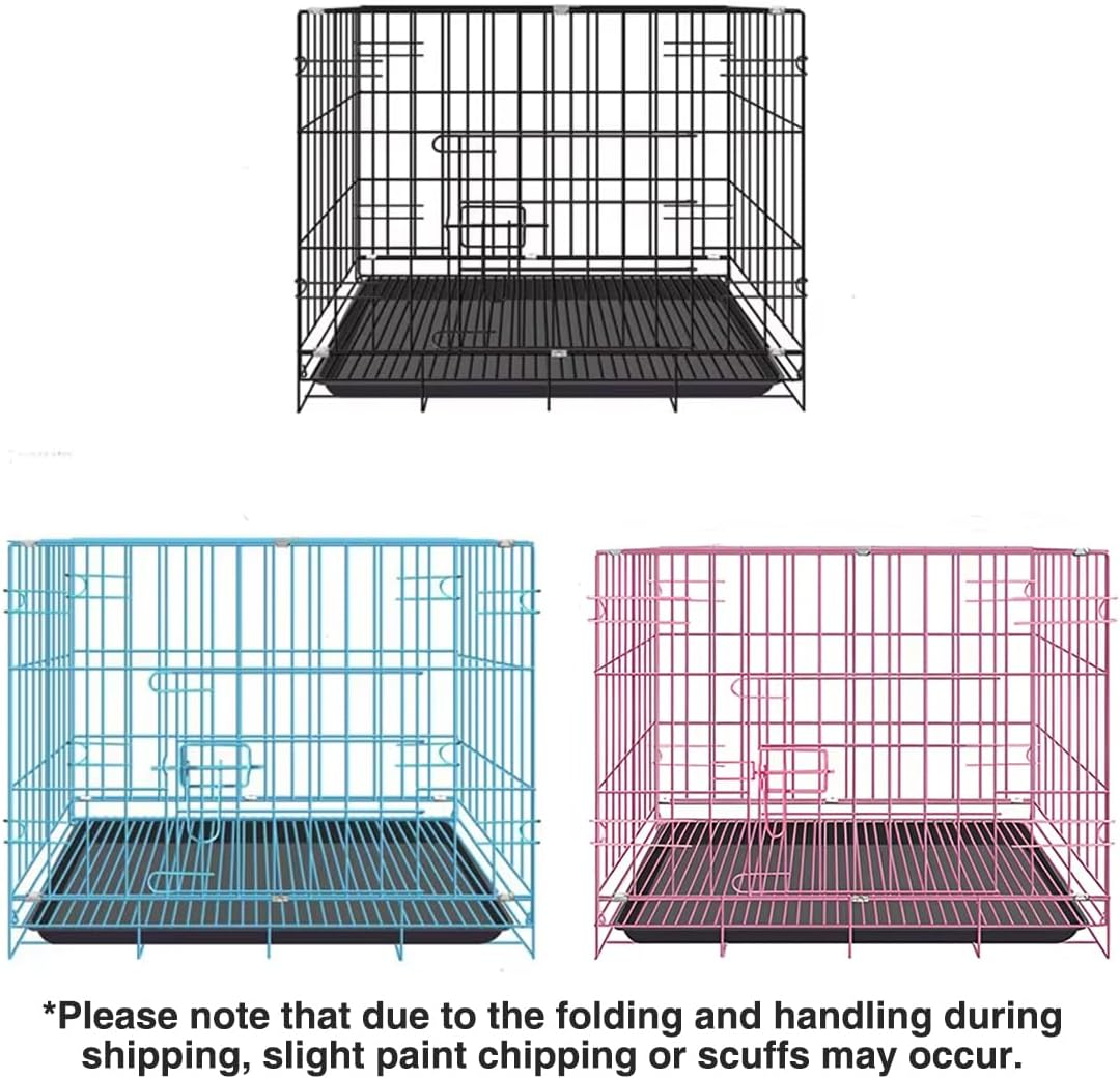 AIMALL Foldable Dog Cage with Pull-Out Tray, Durable Iron Pet Kennel for Small to Large Dogs, Double Door Design, Stable Construction, 19.6 to 24 Inches, Black/Blue/Pink image number 3