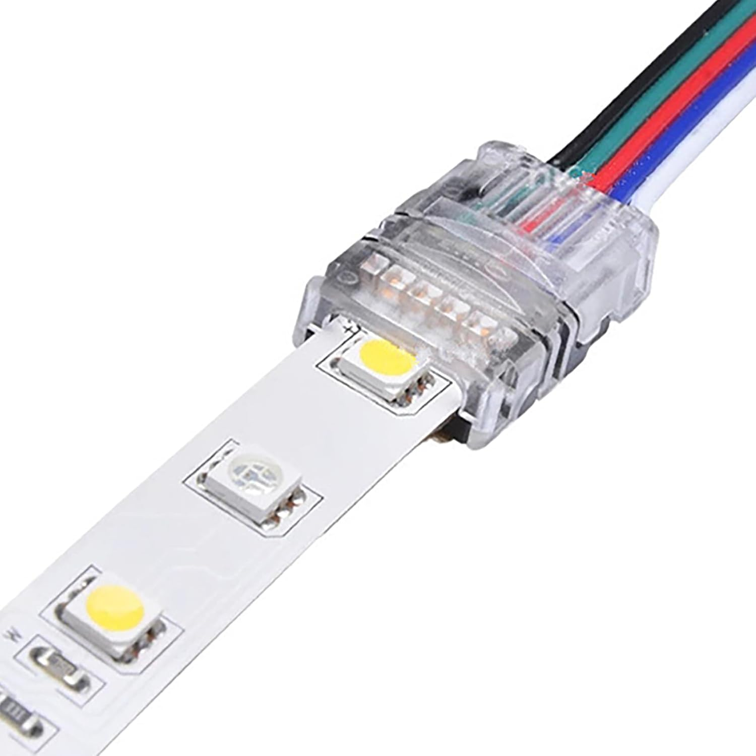 Tunghey 10 Pack 4 Pin LED Connector for Waterproof 10Mm RGB 5050 LED Strip Lights, Strip to Wire Quick Connection without Stripping, Include 5M 22 Gauge 4 Conductor Extension Cable image number 3