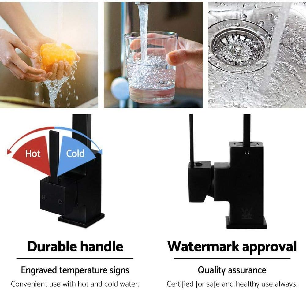 Cefito Kitchen Tap, 360&deg; Gooseneck Sink Mixer Taps Spray Head Rotating Faucet Water Aerator for Home Bathroom Laundry, Brass Body Hot and Cold Switch Black image number 4