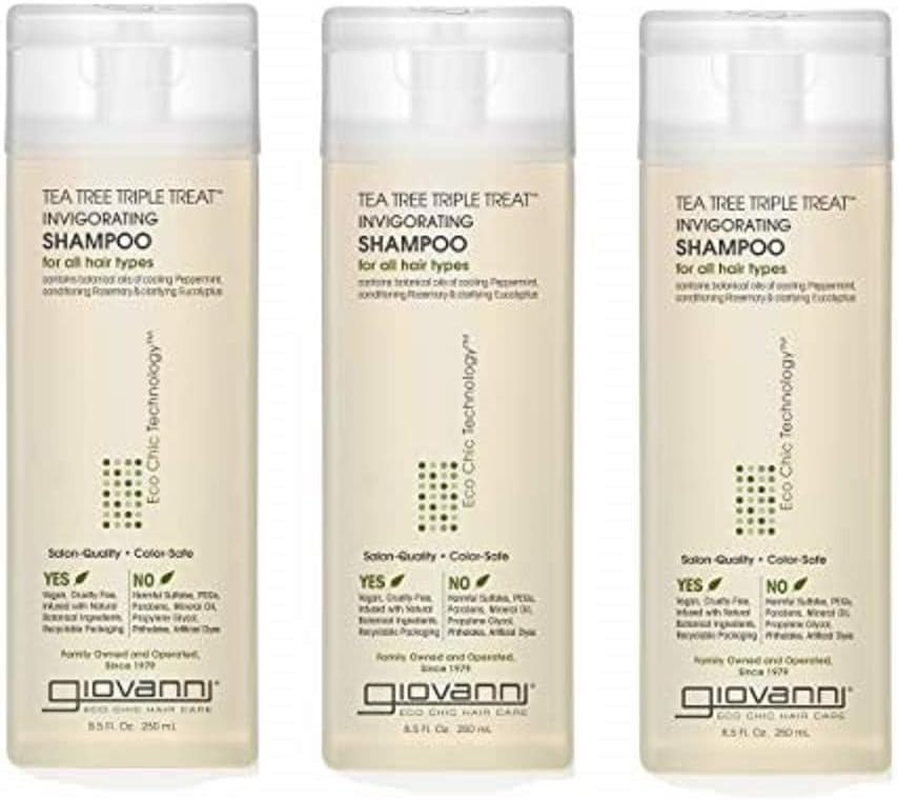 GIOVANNI Tea Tree Triple Treat Invigorating Shampoo, 8.5 Oz. Each - Cooling Peppermint, Eucalyptus, Rosemary, Helps Dry Flaking Scalp, Lauryl and Laureth Sulfate Free, Paraben Free (Pack of 3) image number 1