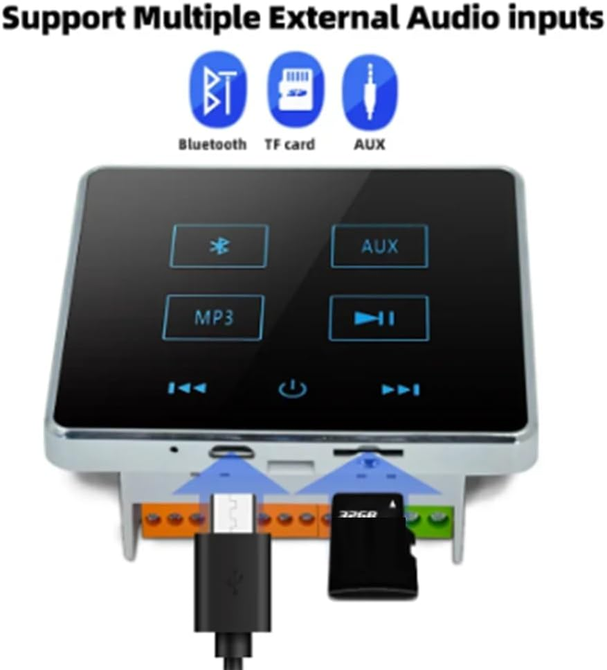 RETROGOO Home Theater Bluetooth Wall Amplifier Touch Screen Music Panel Home Background Audio System Support USB TF Card(White)