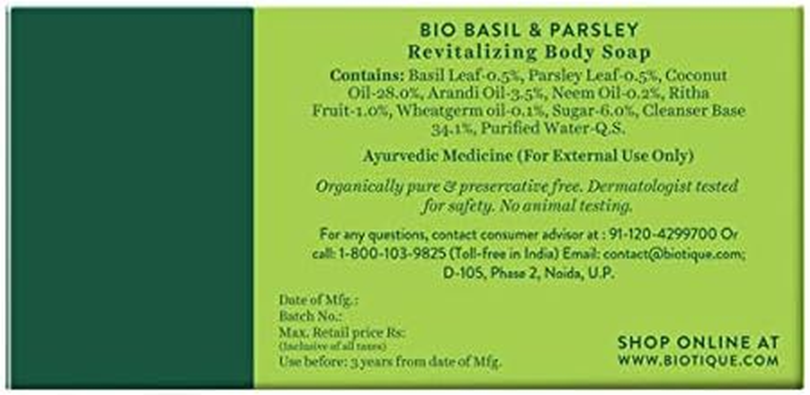 Biotique Bio Basil & Parsley Revitalising Body Soap with Pure Fruit & Vegetable Extracts 150 Gm image number 2