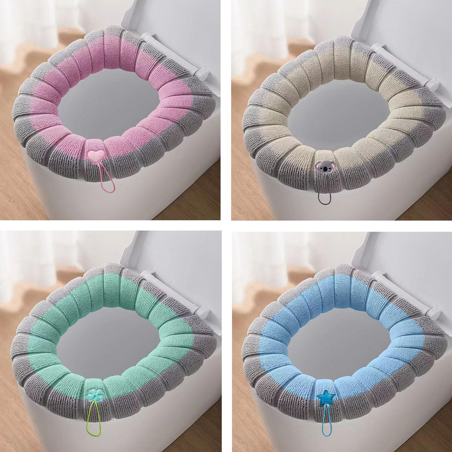Toilet Seat Cover Pad with Handle 4PCS, Thicker Stretchable Washable Fits All Oval Toilet Seats