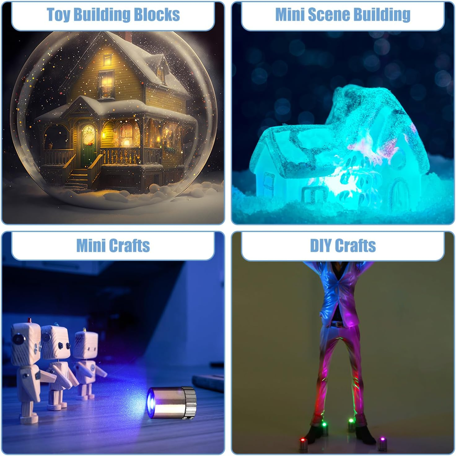 Pack of 10 Mini LED Lights, Silver Plastic Battery Operated Mini Electric Lights for Party Decoration Crafts Dollhouse Accessories (Blue Light) image number 1