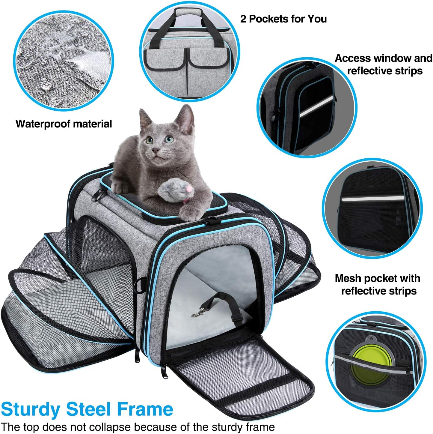 Maskeyon Airline Approved Pet Carrier, Large Soft Sided Pet Travel TSA Carrier 4 Sides Expandable Cat Collapsible Carrier with Removable Fleece Pad and Pockets for Cats Dogs and Small Animals image number 4