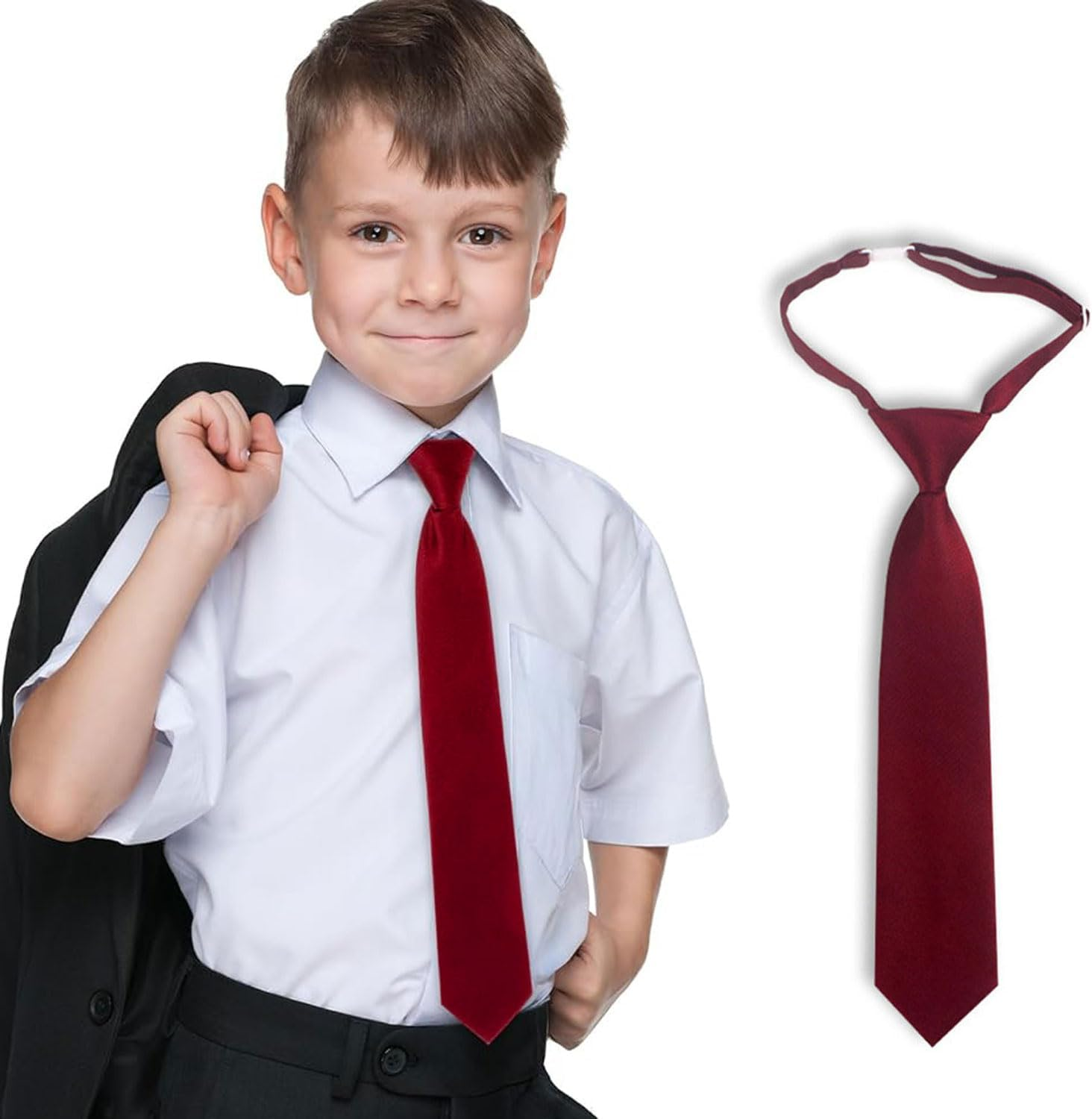 1Pcs Boys Ties Solid Color Boy'S Necktie Pre-Tied Adjustable Neck Strap Tie for Wedding Graduation School Uniforms