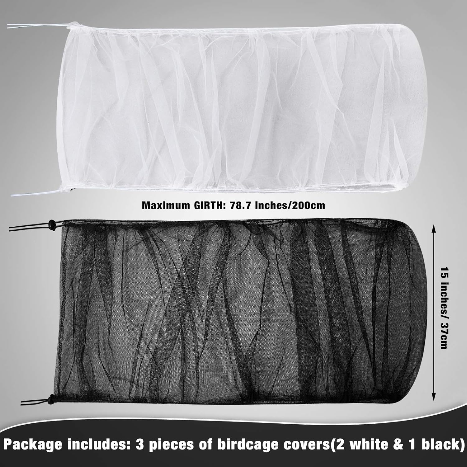 3 Pieces Large Adjustable Bird Cage Cover Seed Feather Catcher Birdcage Nylon Mesh Net Cover Soft Skirt Guard for Parakeet Macaw African round Square Cage (78 X 15 Inch in Circumference and Width) image number 2