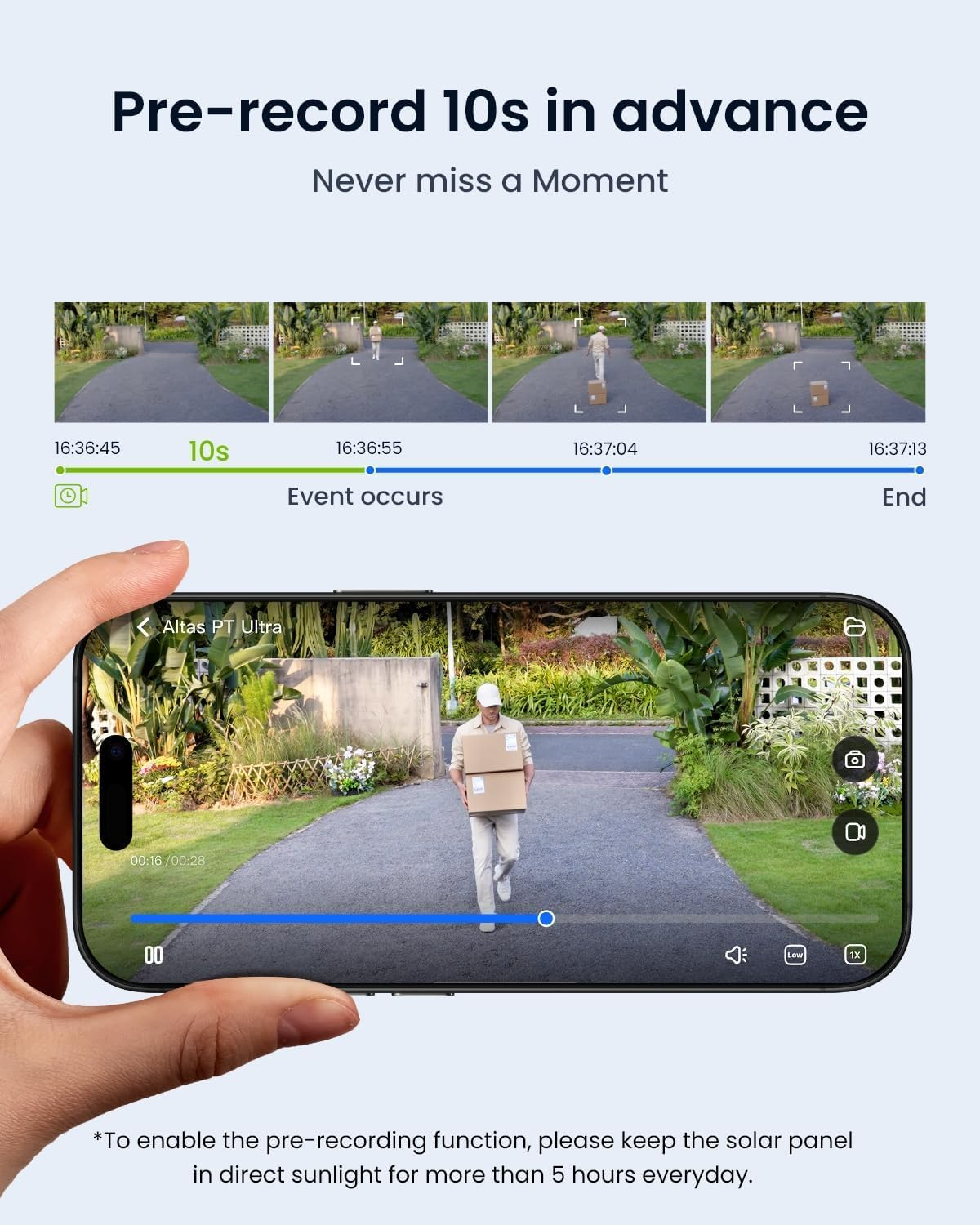REOLINK Altas PT Ultra - 4K Continuous Recording Security Cameras Wireless Outdoor, First 10S Pre-Record Option in Home Battery Camera, 500 Days Batteries Life, Solar Powered, Colorx Night Vision image number 2