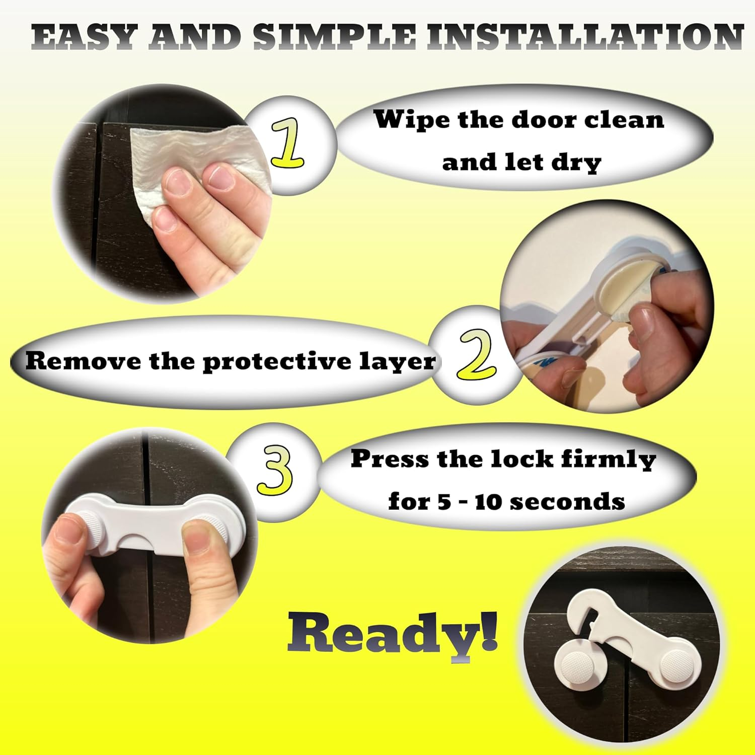 Cabinet Door Locks for Baby Proof and Child Safety, 5 Pack Cabinet Locks with Adhesive for Drawer Cupboards Fridge Closet and Pantry, Childproof Door Latch (Color White - 5 PCS) image number 2