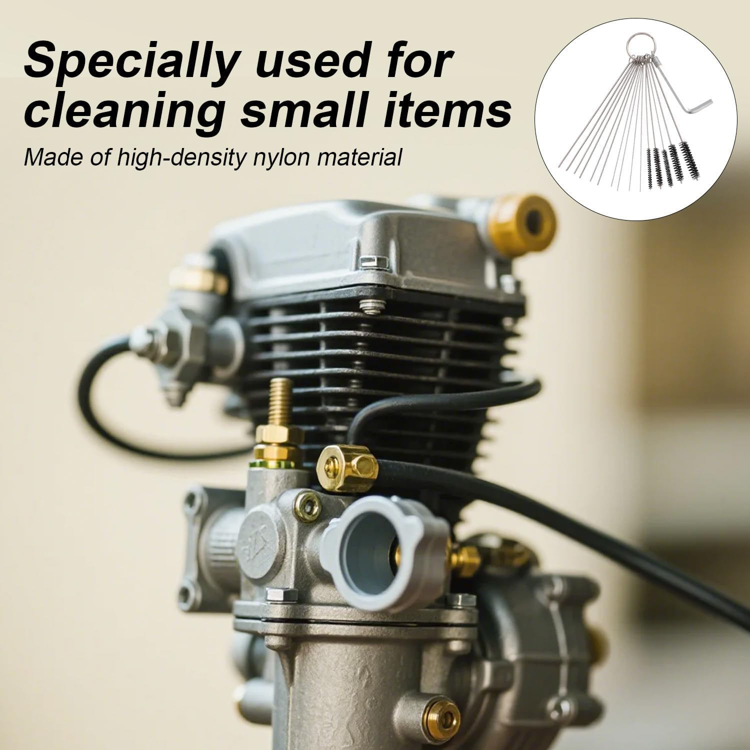 Carburetor Cleaner Kit, Torch Tip Dirt Cleaning Set with 30 Nylon Brushes 60 Clean Needles 2 Hexagonal Wrench 2 Pointed Picks 26 Cleaning Wires for Carburetor Jet Engine image number 3