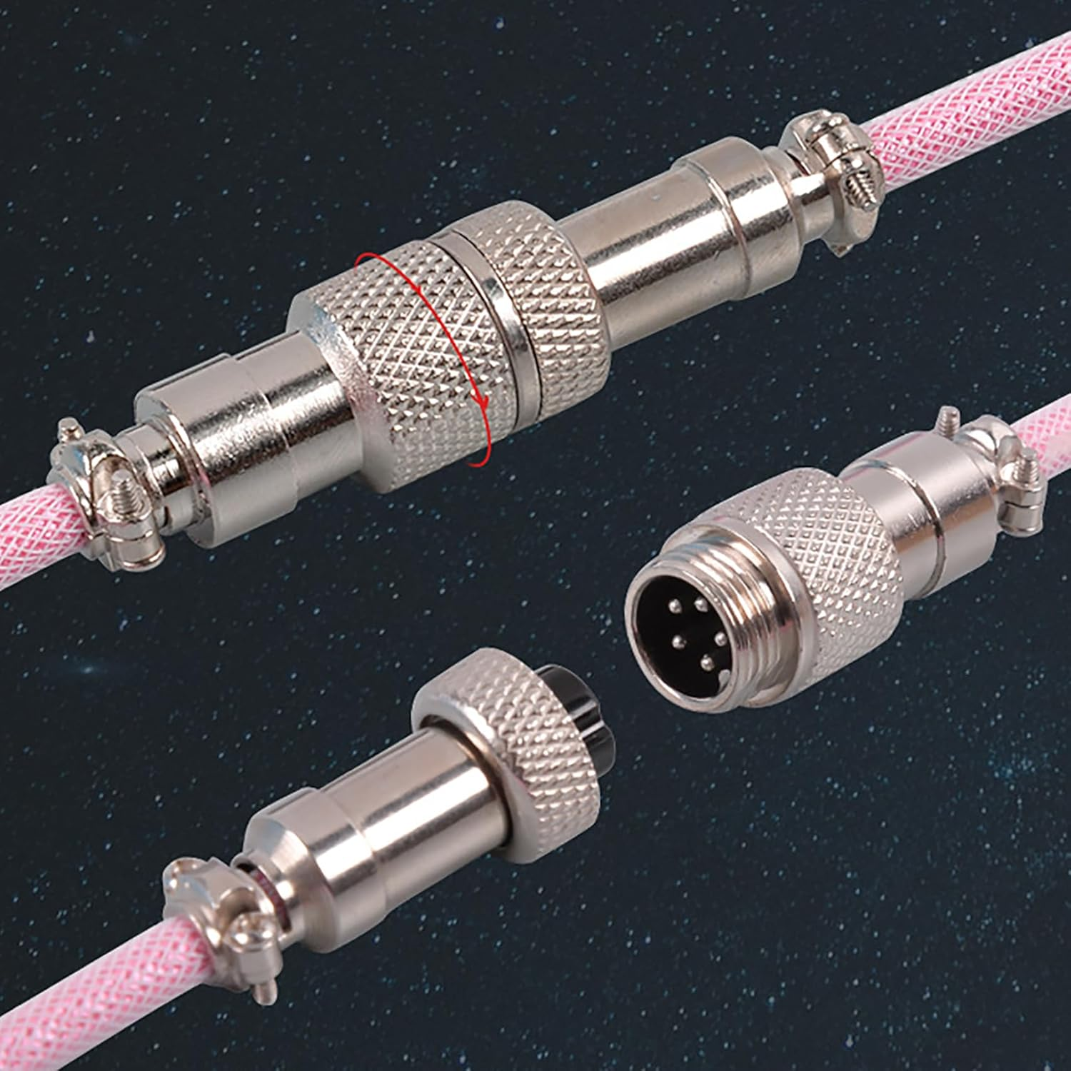 Tunghey Coiled Keyboard Cable, Nylon Braided USB C to USB a TPU Cable for Mechanical Gaming Keyboard, with Detachable Metal Aviator for Custom Keyboard 3M (Black) - Black image number 3