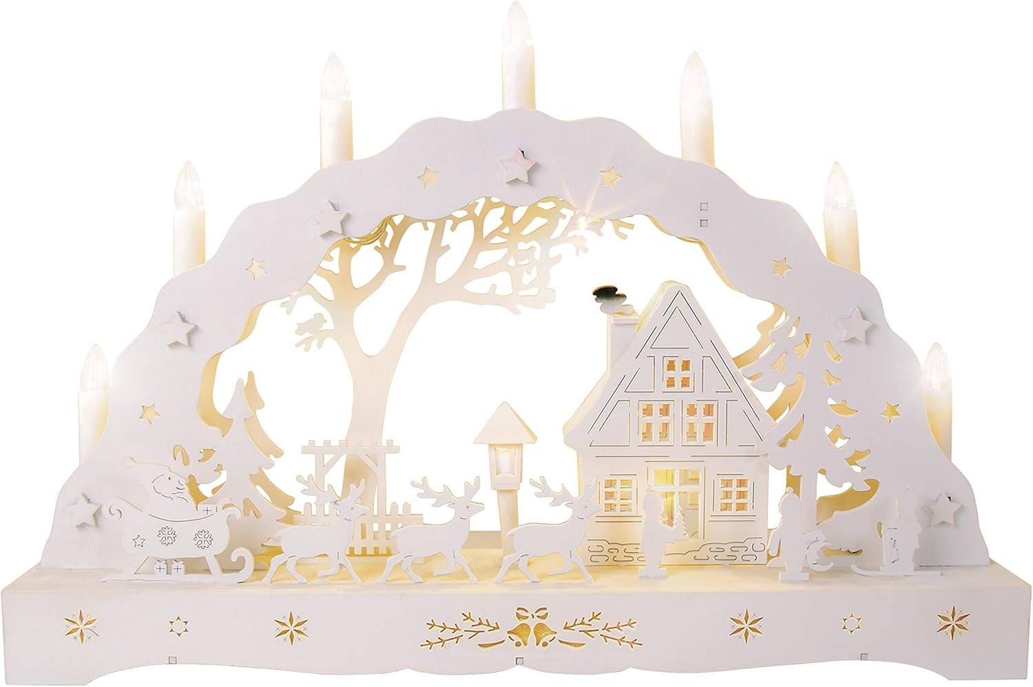 The Christmas Workshop 71169 Red Arched Wooden Candle Bridge with Candle Holders / 10 Warm White Leds/Indoor Christmas Decoration / 48Cm X 34.5Cm X 5Cm / Battery Powered image number 3