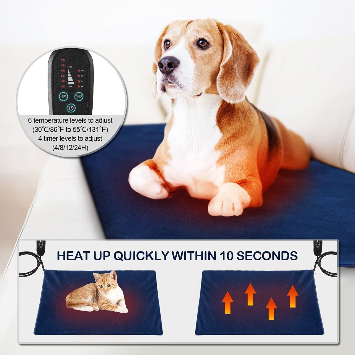 Pet Scene Pet Heating Mat for Dogs Cats, Extra Large Size 90X60Cm,Dog Heated Pad Cat Dog Bed W/Waterproof PVC Cover & Thermal Protection,Dog Heated Mat image number 4