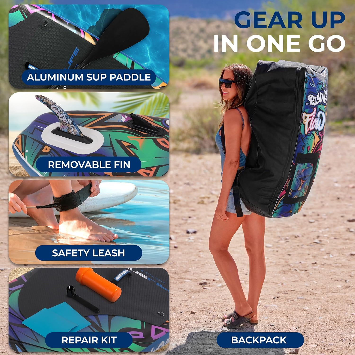 Serenelife Stand up Paddle Board Inflatable, Paddleboard W/Sup Accessories, Includes Safety Leash, Oar Paddle, Manual Air Pump, Repair Kit, Storage Bag & 3 Fins- Very Sturdy for Adults & Kids. - Black image number 2