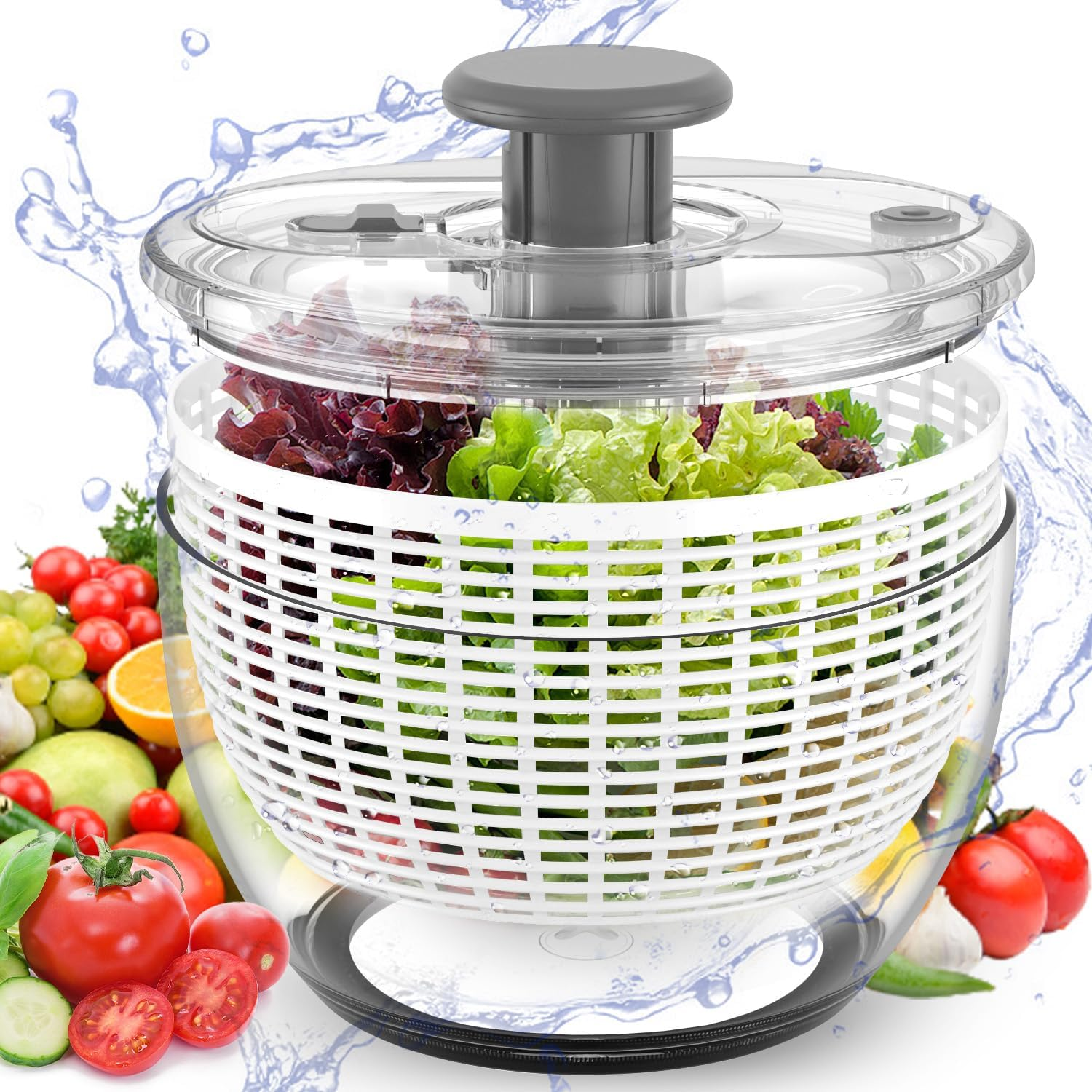 Salad Spinner, 6L Large Capacity, Quick and Easy Vegetable Washer Dryer, Thickening, Non-Slip Bowl Bottom, Kitchen Gadgets Drain and Store 2 in 1 image number 5