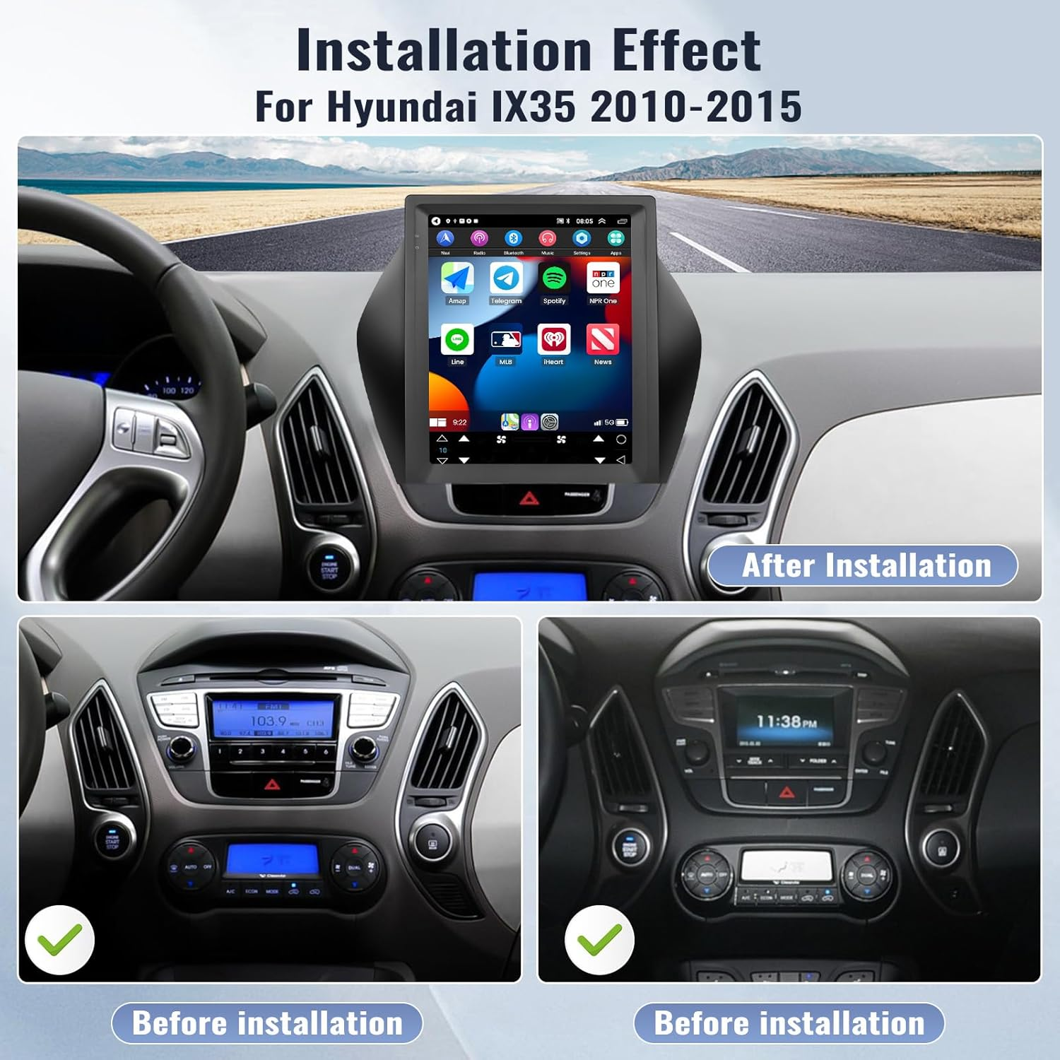 SIXWIN Android Car Stereo for Hyundai IX35 2010-2015 9.7 Inch Touch Screen Car Radio with Wireless Carplay Android Auto 2G+64G GPS Navigation Bluetooth FM Wifi Hifi Backup Camera MIC image number 3