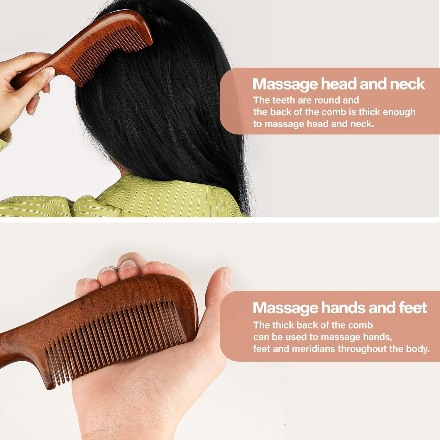 Anti-Static Sandalwood Comb, 1Pc Natural Sandalwood Hair Comb, Anti-Static Sandalwood Natural Hair Detangler Wooden Comb image number 5