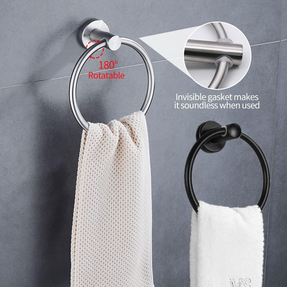 2Pcs Matte Black Toilet Paper Holder and Towel Ring Set, Stainless Steel Hand Towel Holder and Towel Hanger with Hardware Pack - 2Pcs Matte Black image number 6
