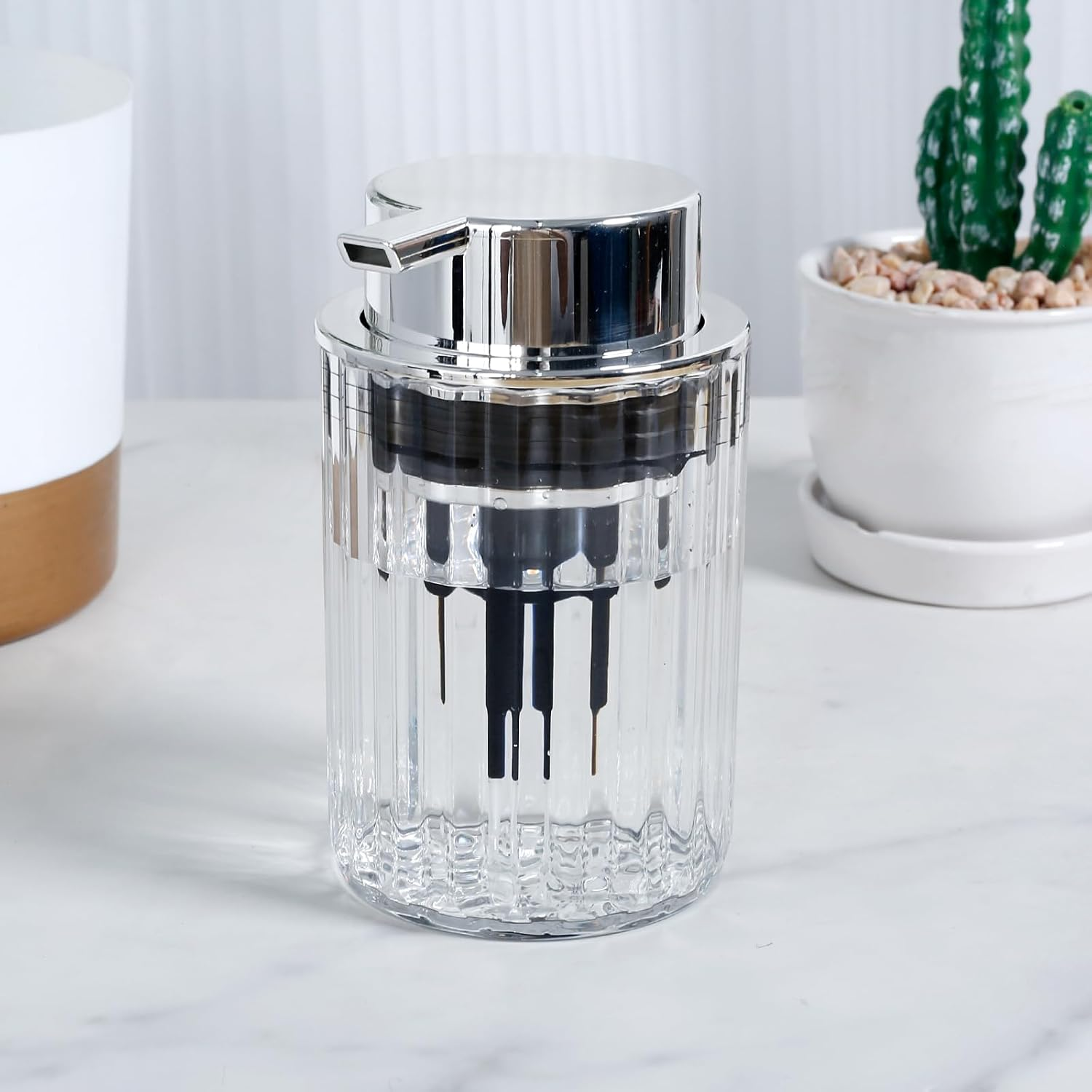 Foaming Soap Dispenser Refillable Foaming Hand Soap Dispenser Delicate Foam Pump Dispenser Clear Soap Foaming Dispenser Kitchen Dish Soap Dispenser for Kitchen Sink & Bathroom Counter (Grey)