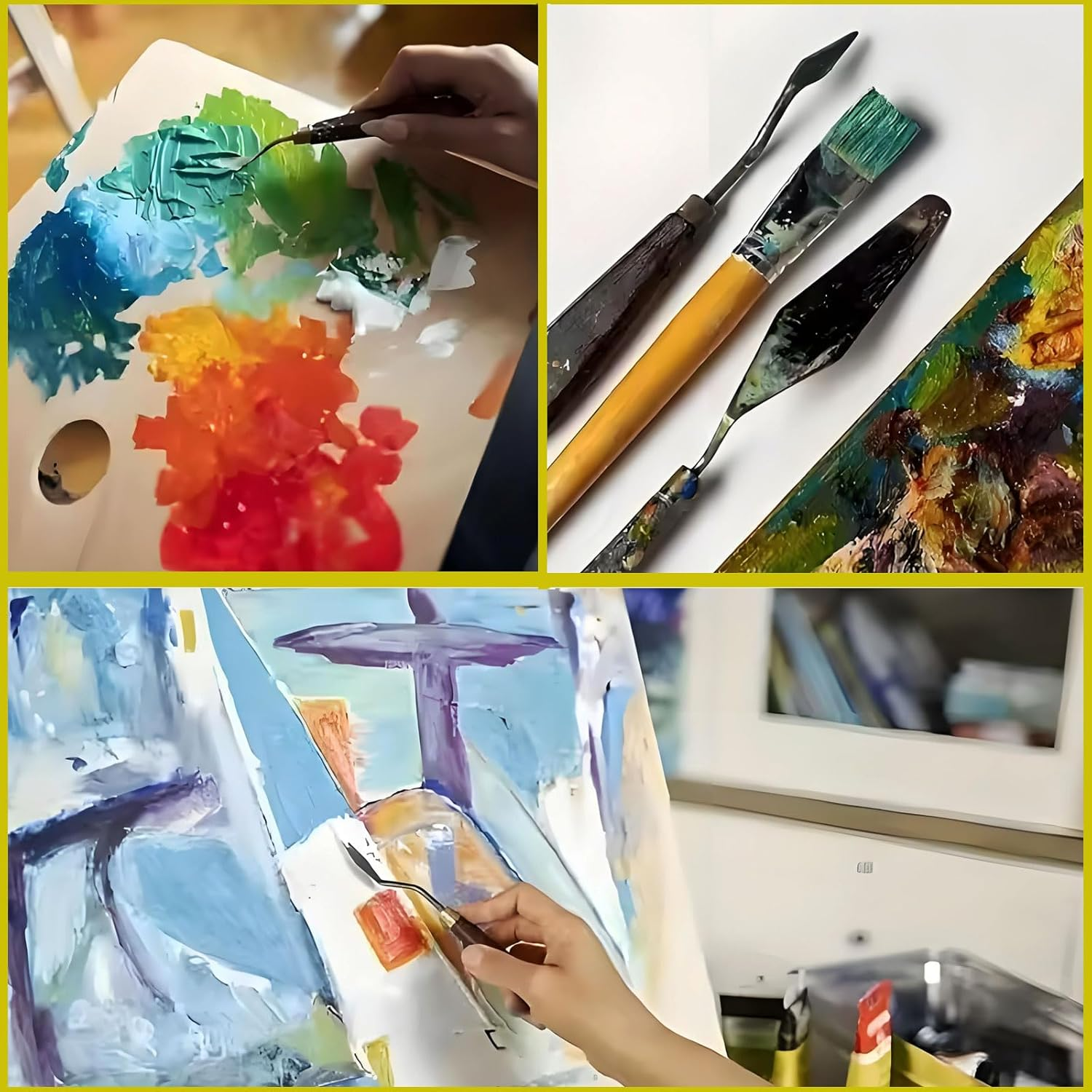 MYTOAU 11 Pieces Palette Knife Set, 5Pcs Stainless Steel Palette Knives and 6Pcs Plastic Scrapers, Flexible Spatula for Oil Painting, Acrylic Painting, Color Mixing and Thick Paint Applications