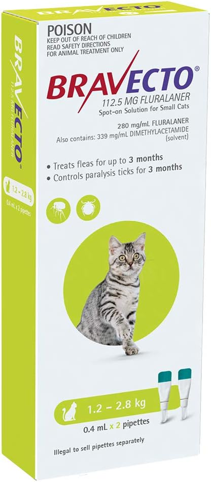 BRAVECTO CAT SPOT on 112.5MG GREEN 1.2-2.8KG