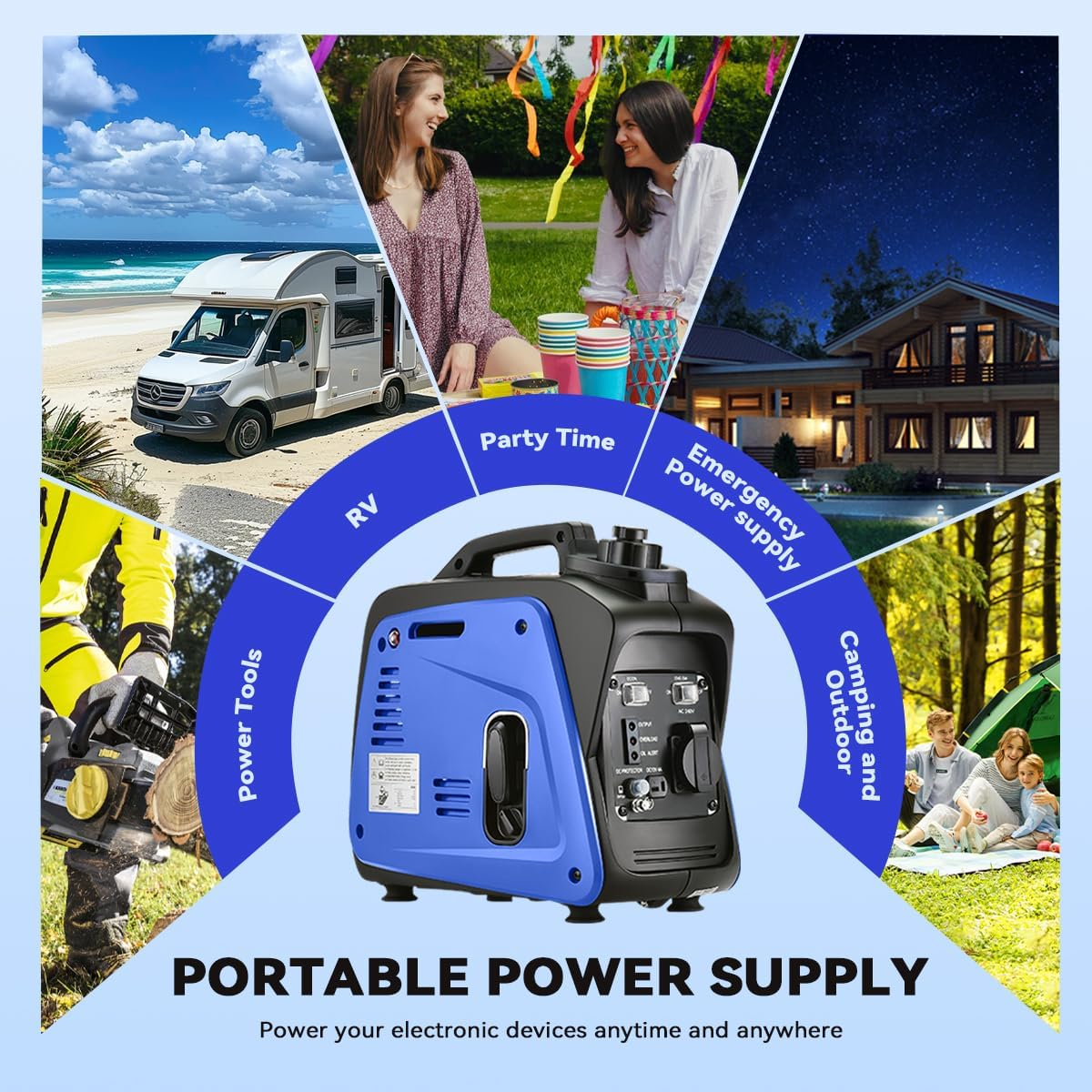 Gentrax 700 W Portable Inverter Generator &ndash; 800 W Peak Output, Pure Sine Wave, Lightweight Petrol Generator with Fuel-Efficient Engine for Camping & Home Backup