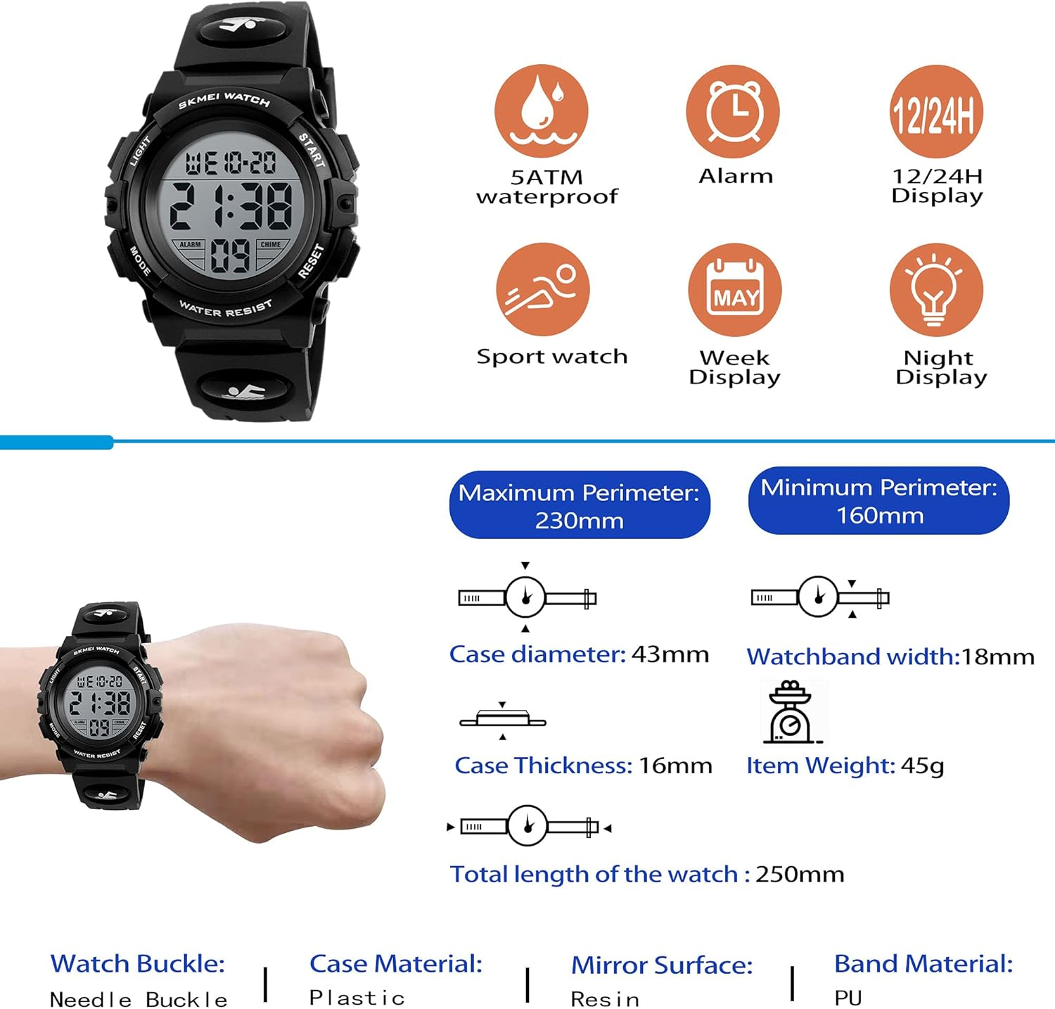 Kids Digital Watch, Sports Outdoor 50M Waterproof Kid Watches for Boys with Alarm Stopwatch Electronic Analog Quartz Wrist Watches for Boy Girls Children Ages 11-15 - 02-Red image number 6