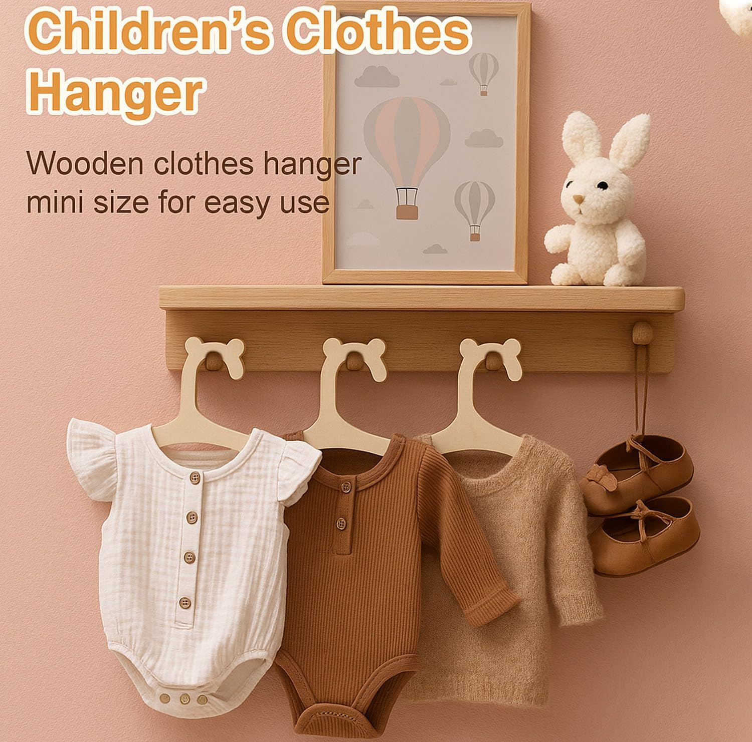 10Pcs Wooden Baby Coat Hangers, Non-Slip 9 Inches Kids Coat Hangers, Reusable Baby Hangers, Cute Bear Newborn Hanger for Children'S Dresses Coats Pants, Eco-Friendly & Durable image number 2