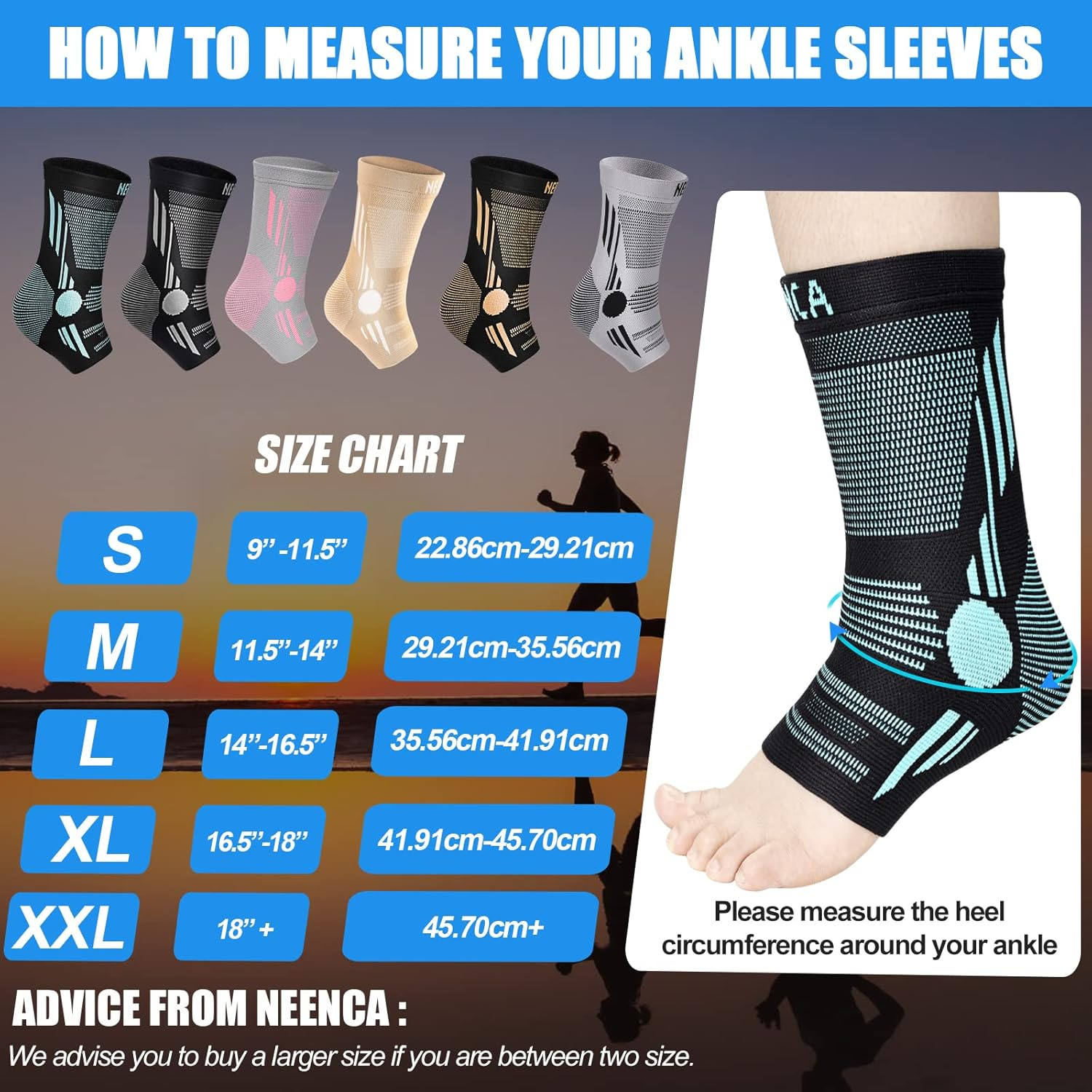 NEENCA Ankle Brace for Pain Relief, 2 Pack Compression Ankle Sleeves Set. Ankle Support Stabilizer for Achilles Tendonitis, Plantar Fasciitis, Joint Pain, Swelling, Arthritis, Sport - FSA/HSA Approved image number 5