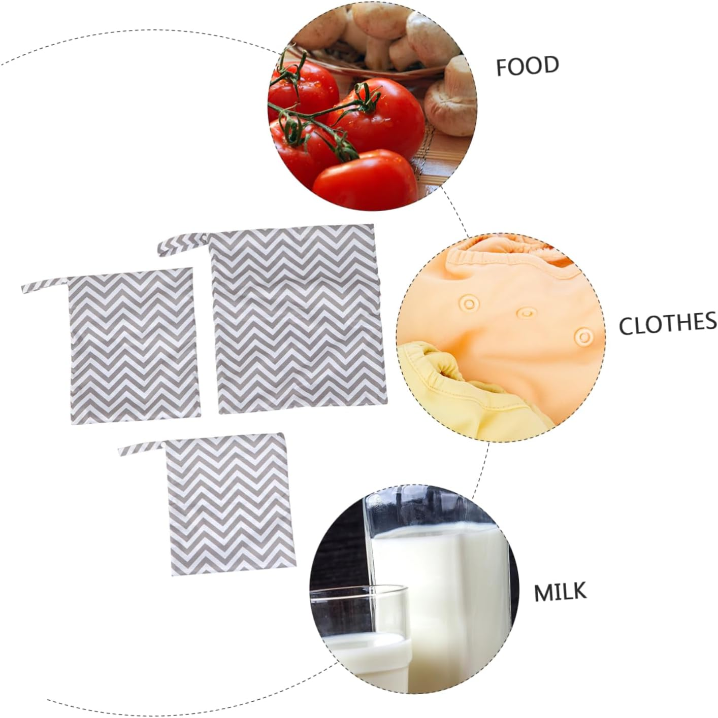 3Pcs Reusable Wet Dry Bag Diaper Bag Travel Storage Pouch Printed Diaper Pouch image number 2