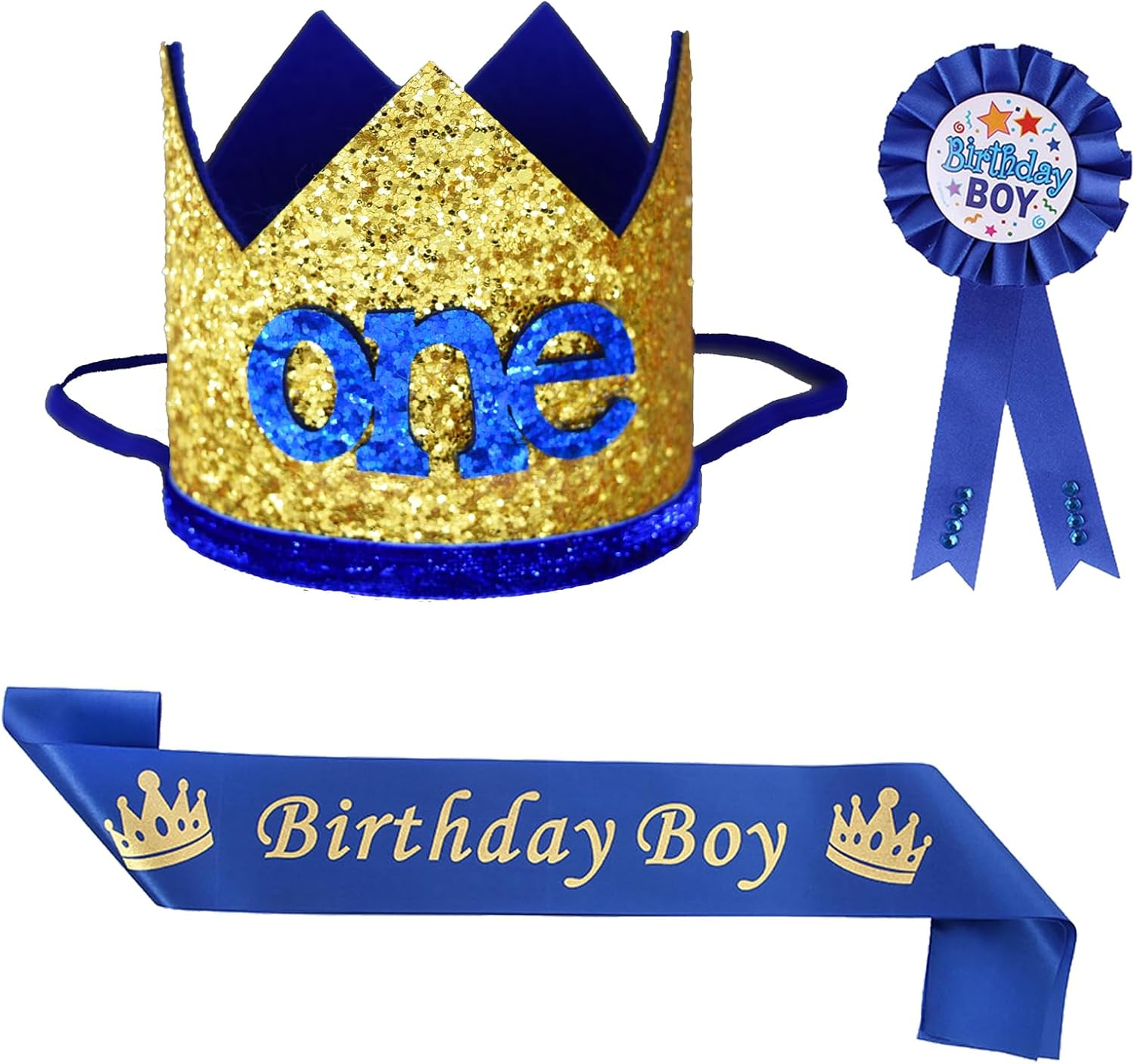 Maticr Glitter Baby Boy First Birthday Crown Number 1 Headband Little Prince Princess Cake Smash Photo Prop
