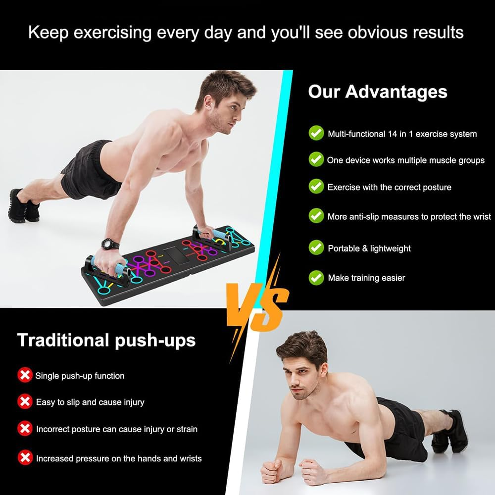 12 In-1 Push up Board, Foldable Adjustable Multi-Functional Push up Bars for Home Gym, Portable Strength Training Equipment Burn Fat Strength Training Arm Men & Women Weights image number 3