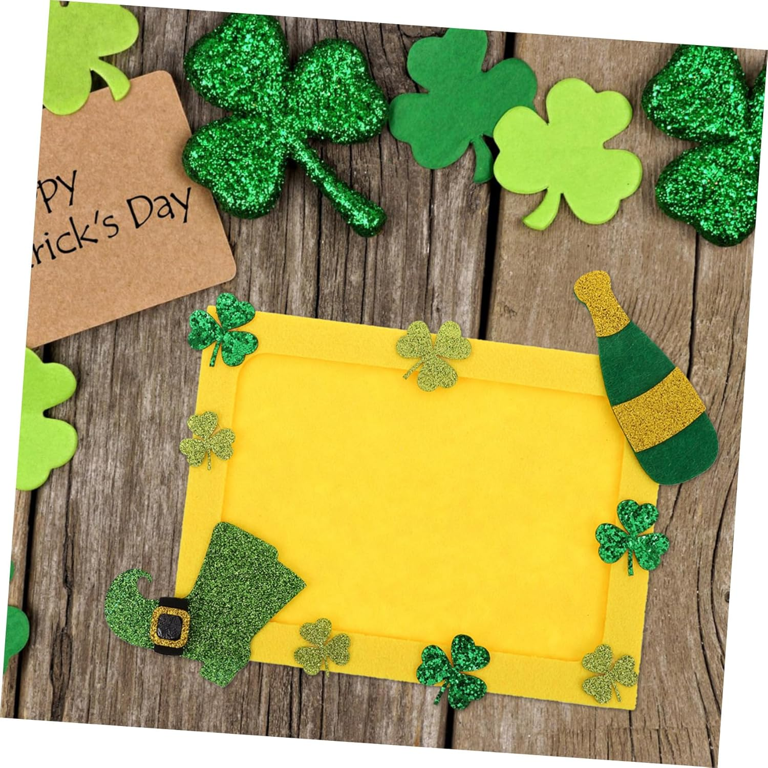 Yardwe Green Shamrock DIY Photo Frame for Patrick'S Day Non Woven Craft Project Unfinished Decorative Picture Frame Versatile Home Office Decor for Festive Celebrations