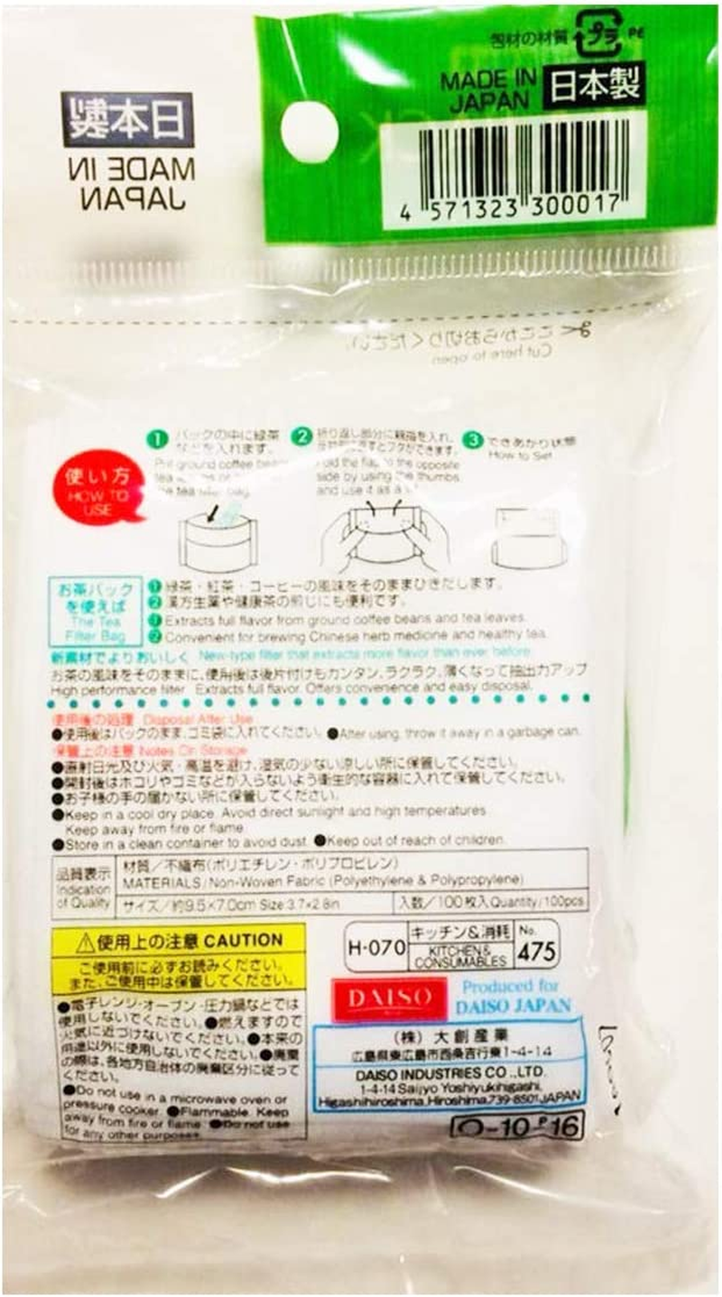Daiso Japan Disposable Filter Bags for Loose Tea Leaves Pack of 3 X 100